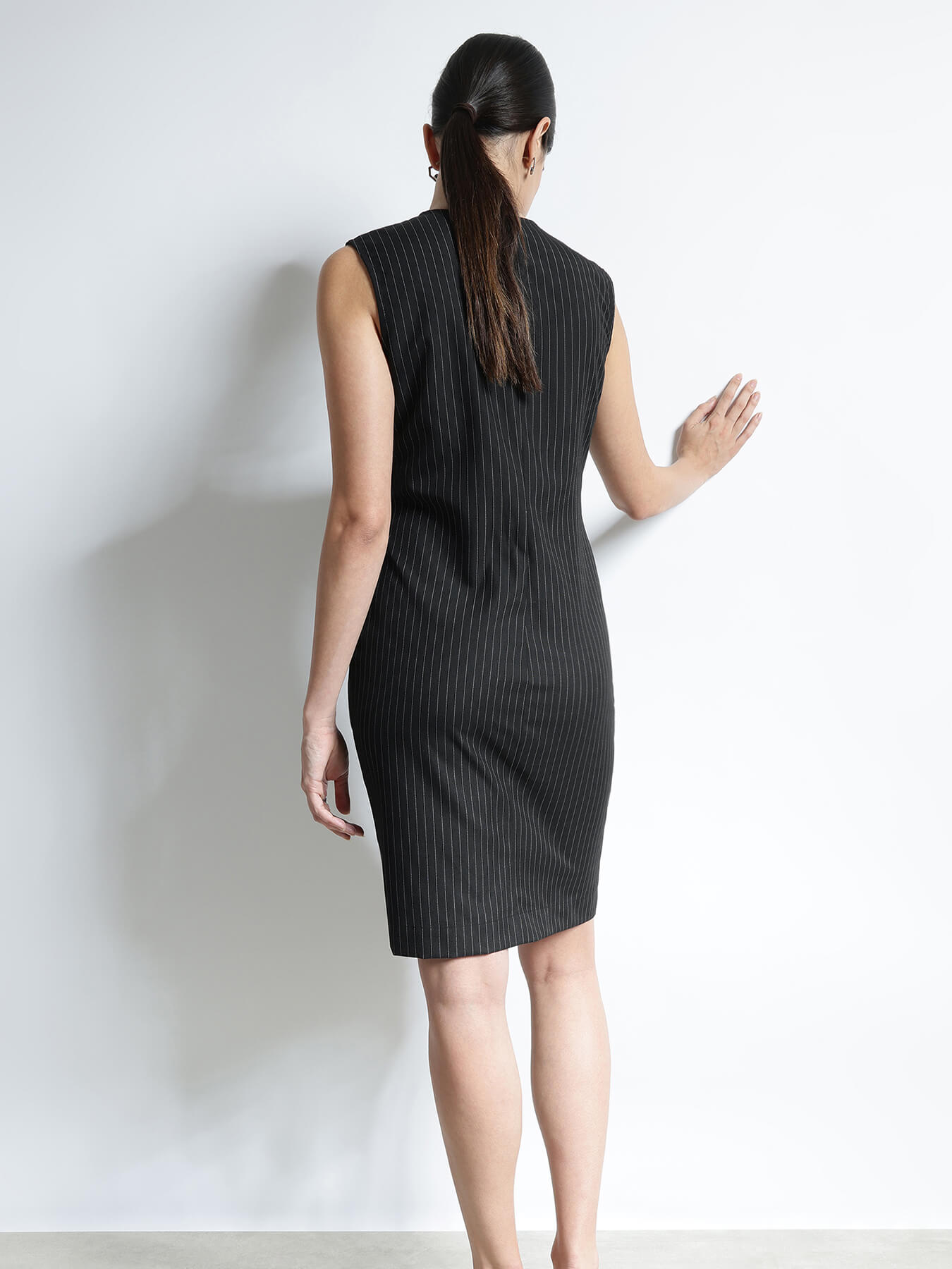 Pinstripe Sheath Dress - Black