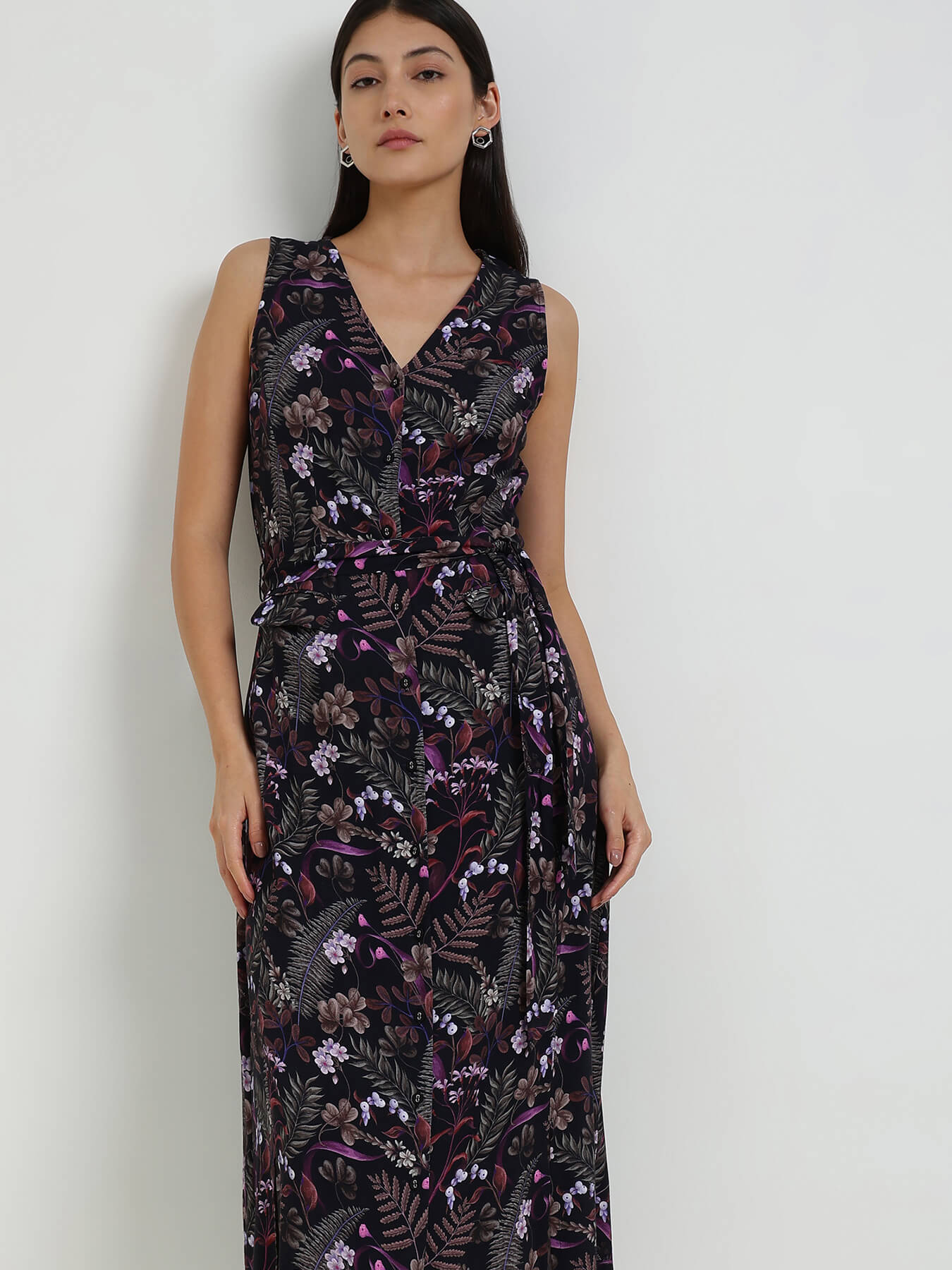 Floral Button Down Dress - Black