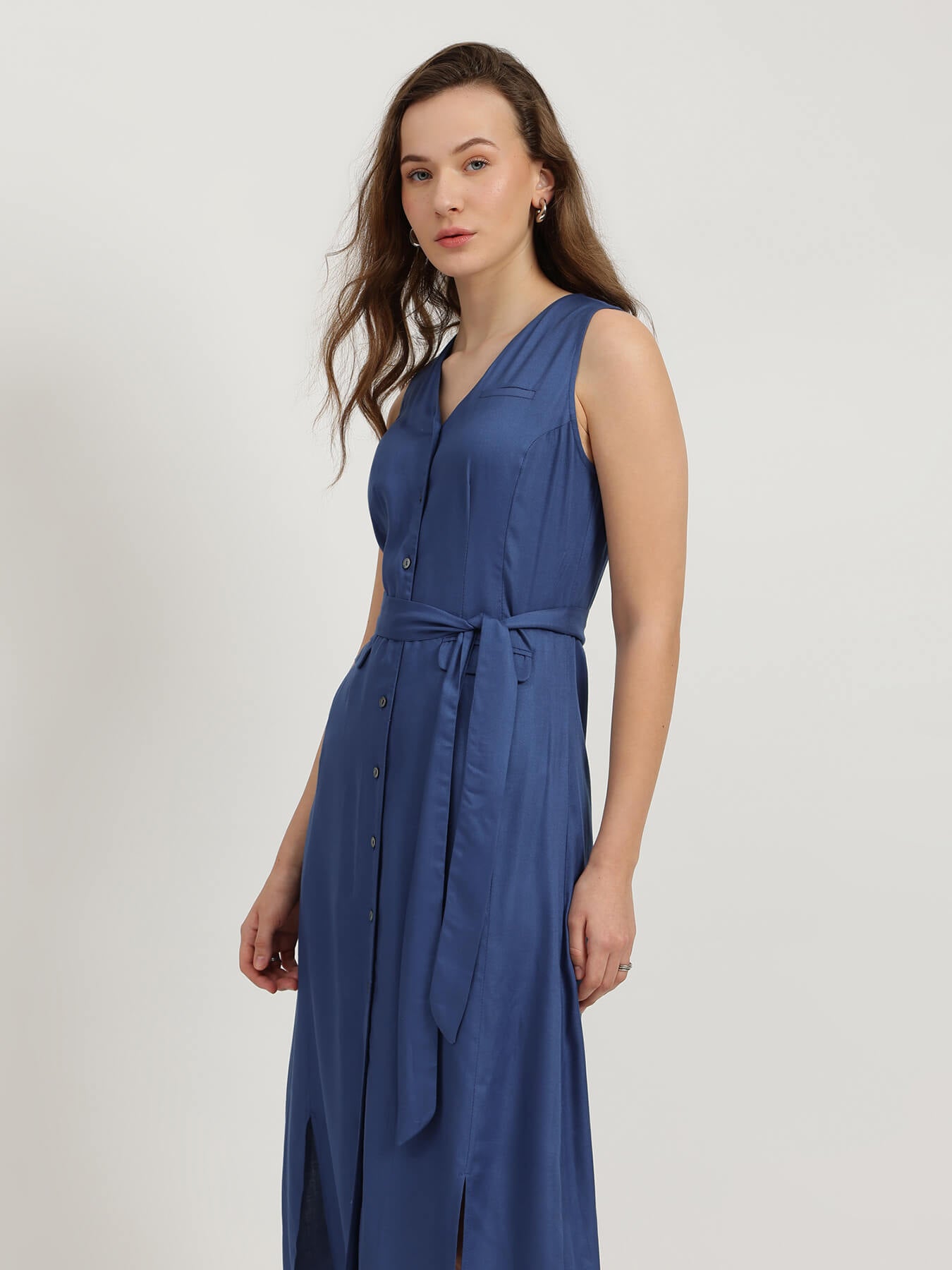 A-Line Button Down Dress - Blue