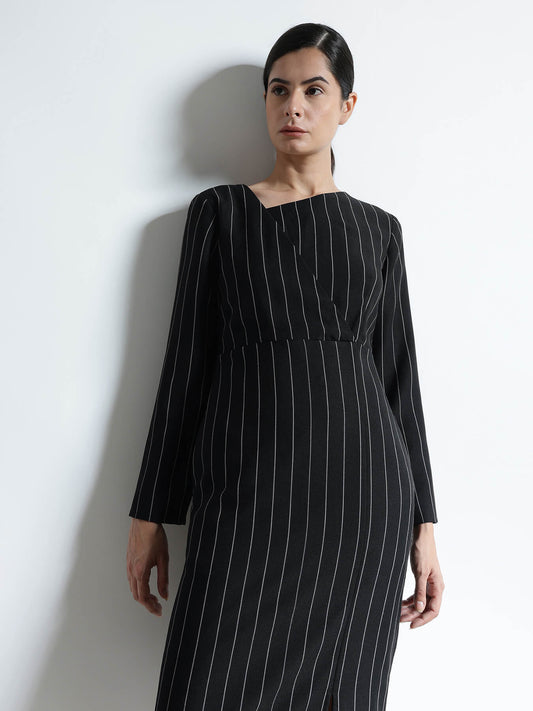 Striped Sheath Dress - Black