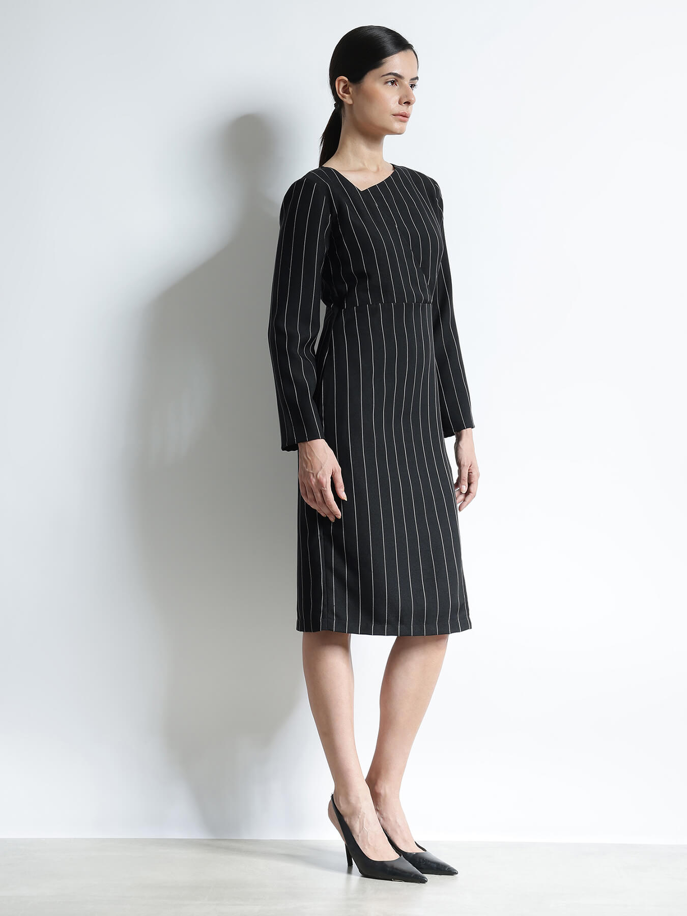 Striped Sheath Dress - Black