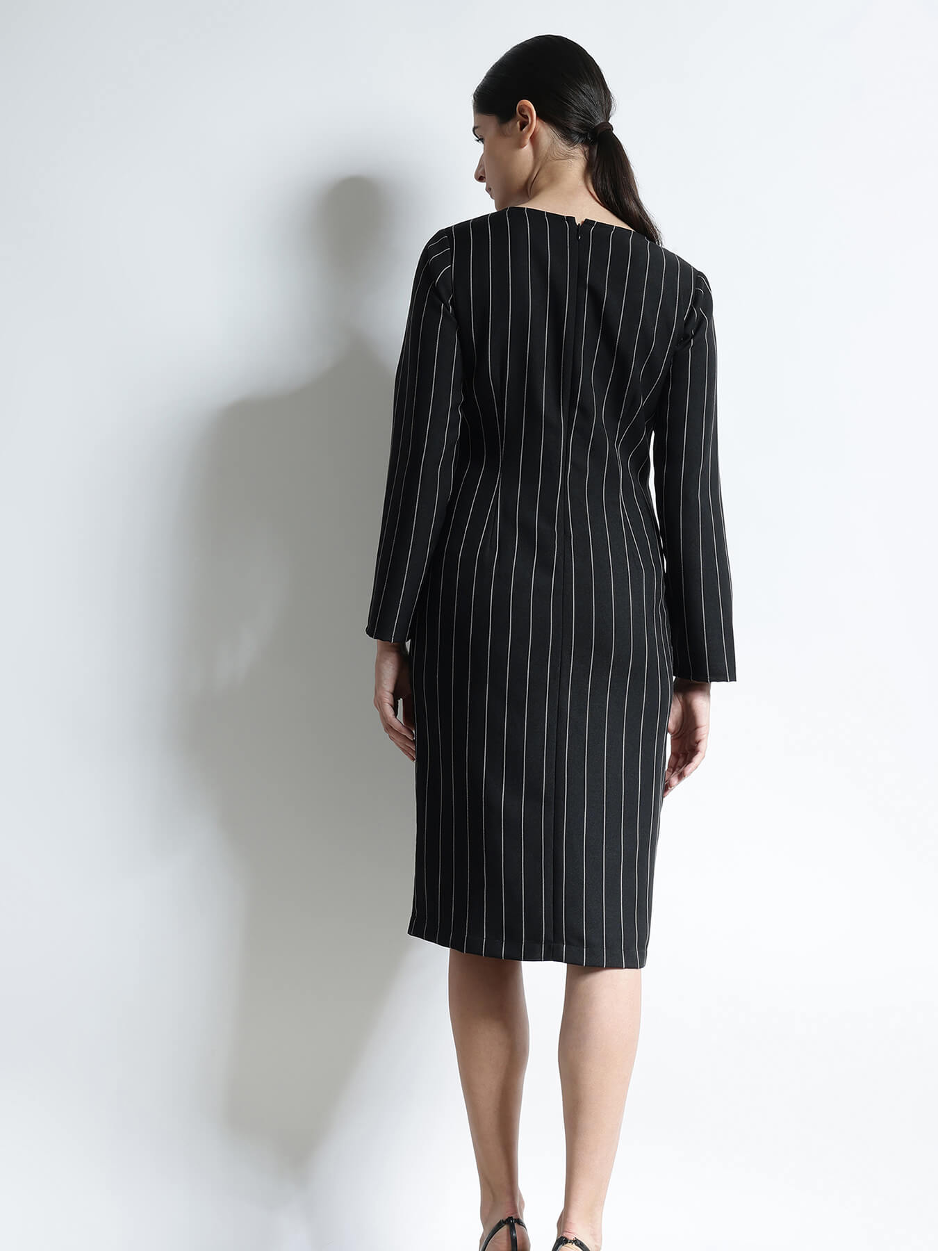 Striped Sheath Dress - Black