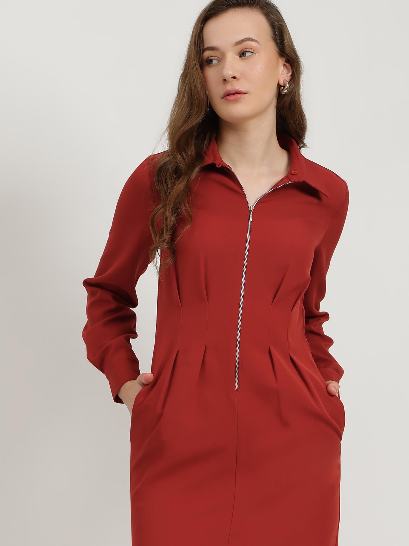 Fitted Shift Dress - Rust