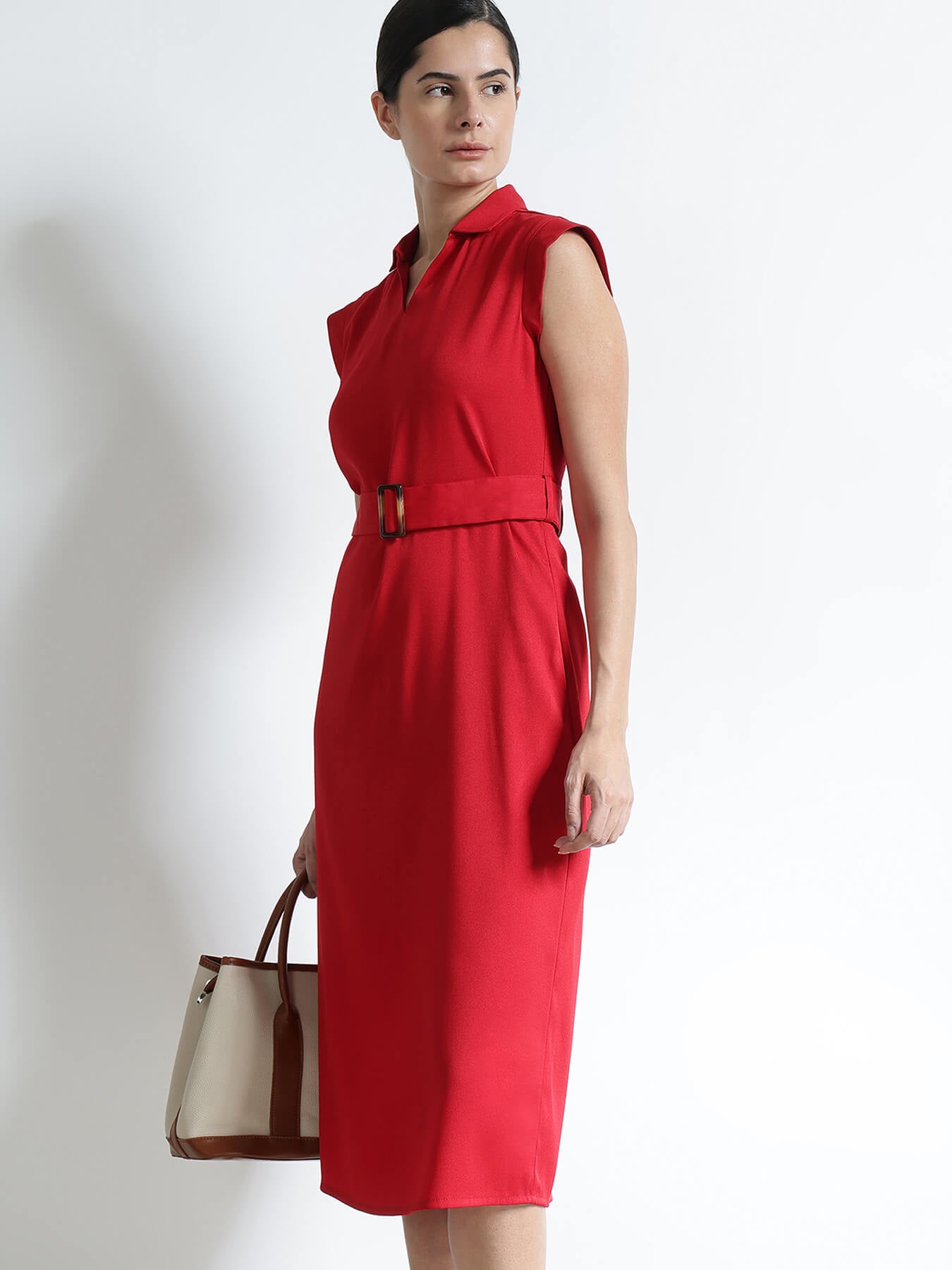 Midi Shift Dress - Red
