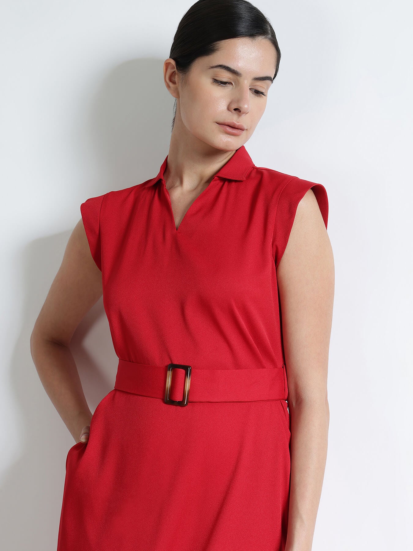 Midi Shift Dress - Red