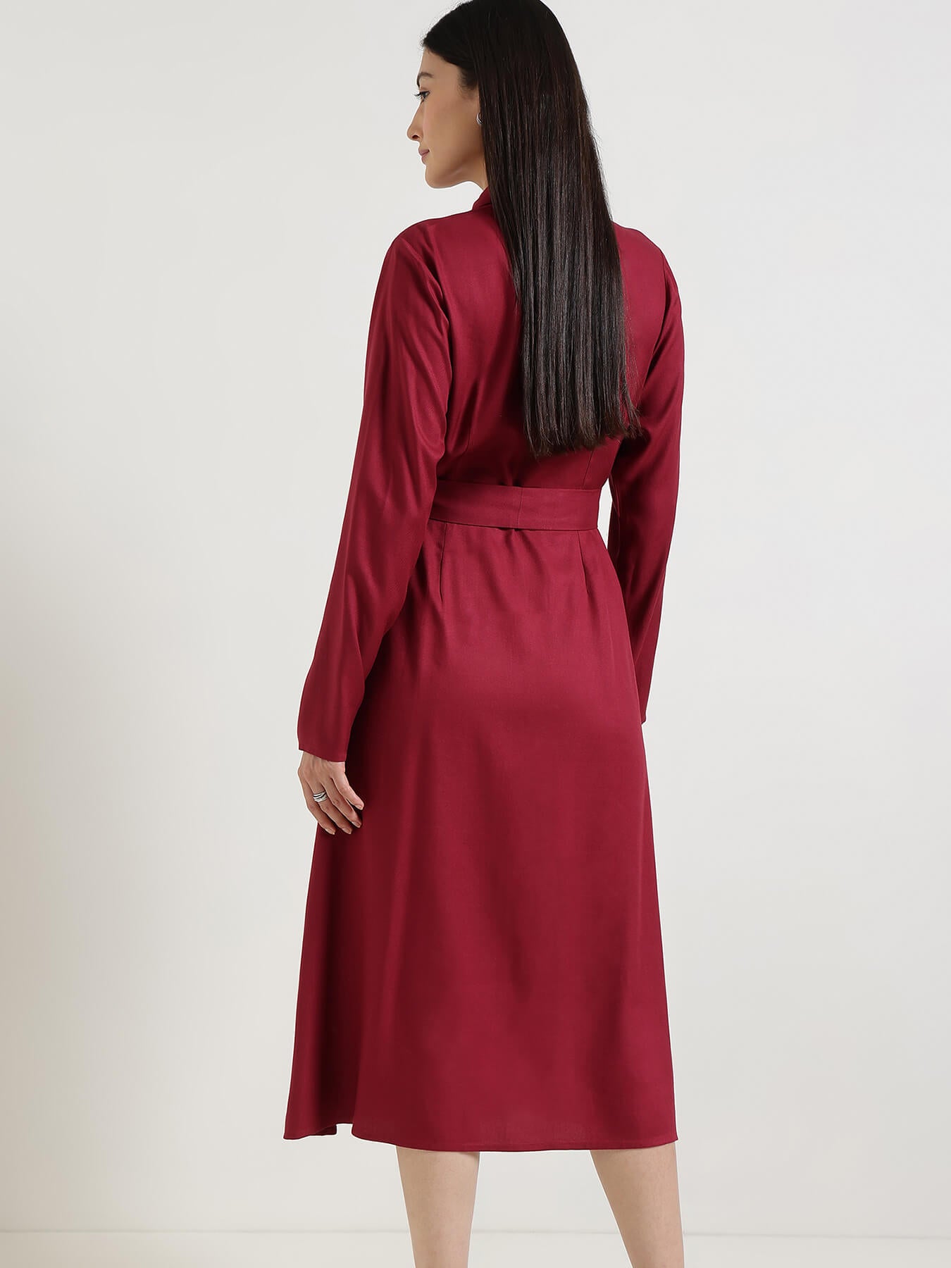 A-Line Buttondown Dress - Wine
