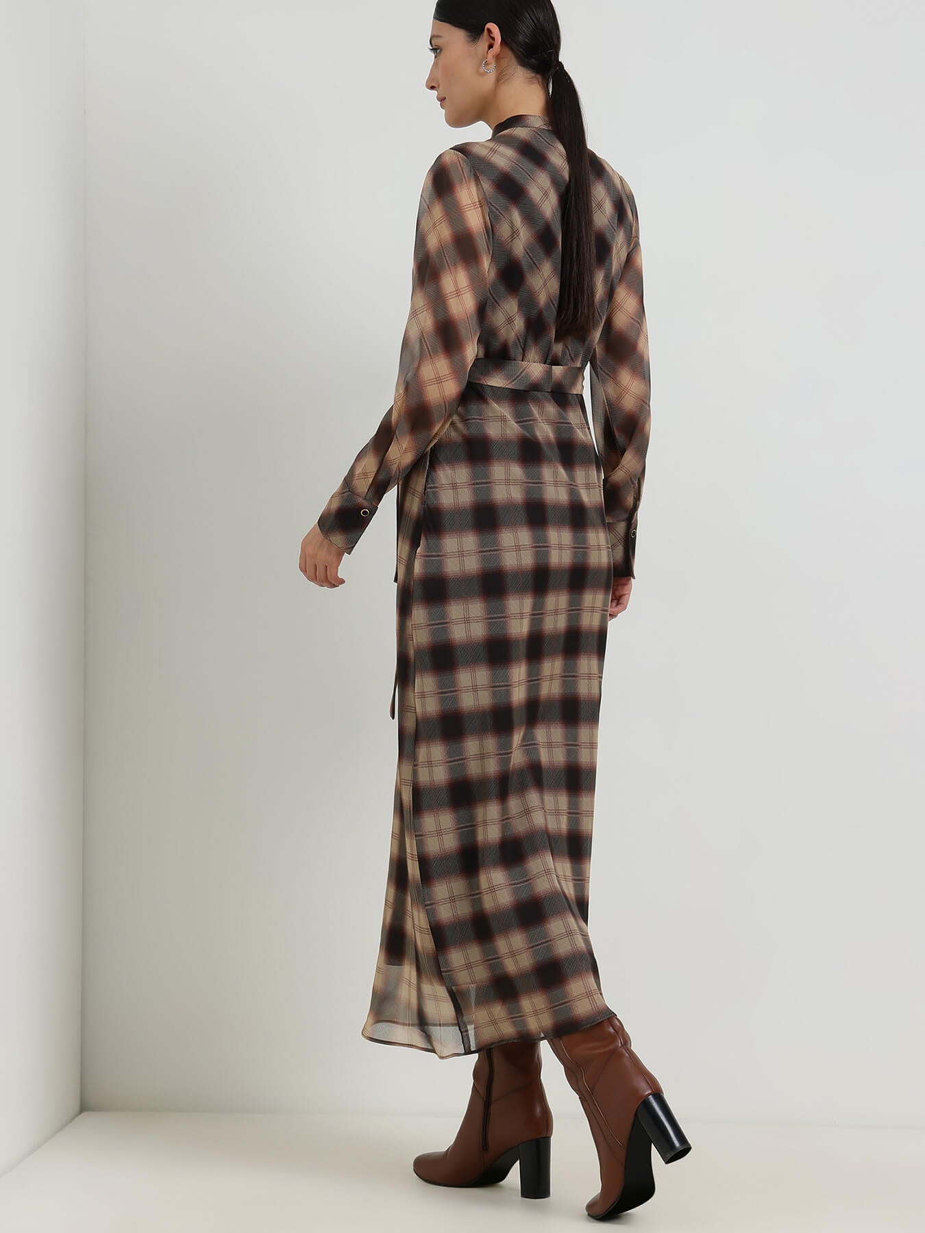 A-Line Plaid Dress - Beige