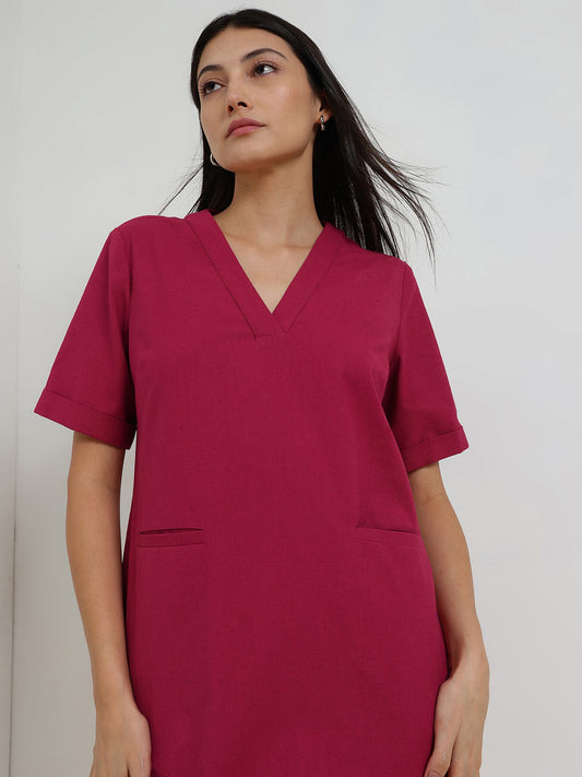 Cotton Shift Dress - Red