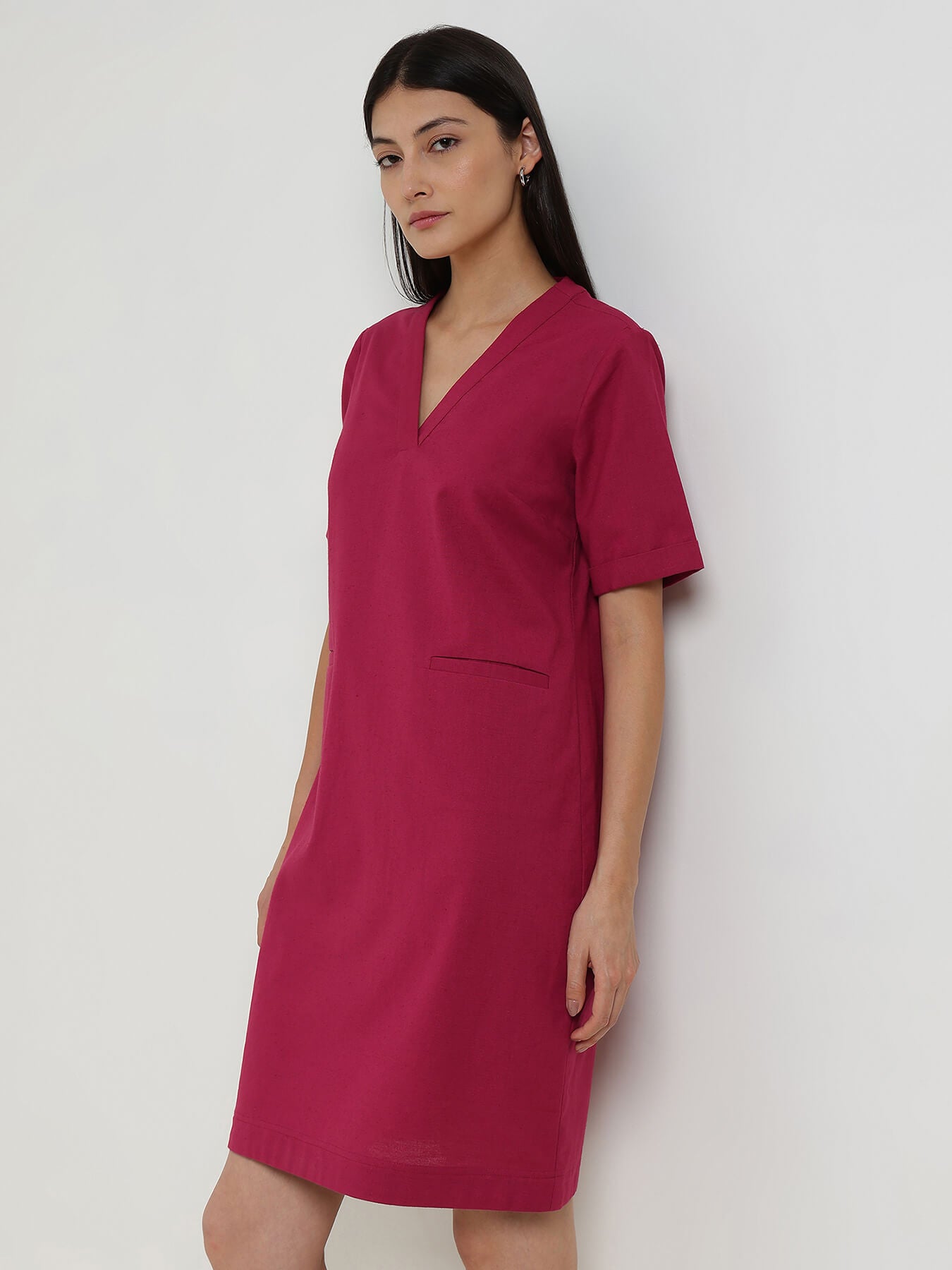 Cotton Shift Dress - Red