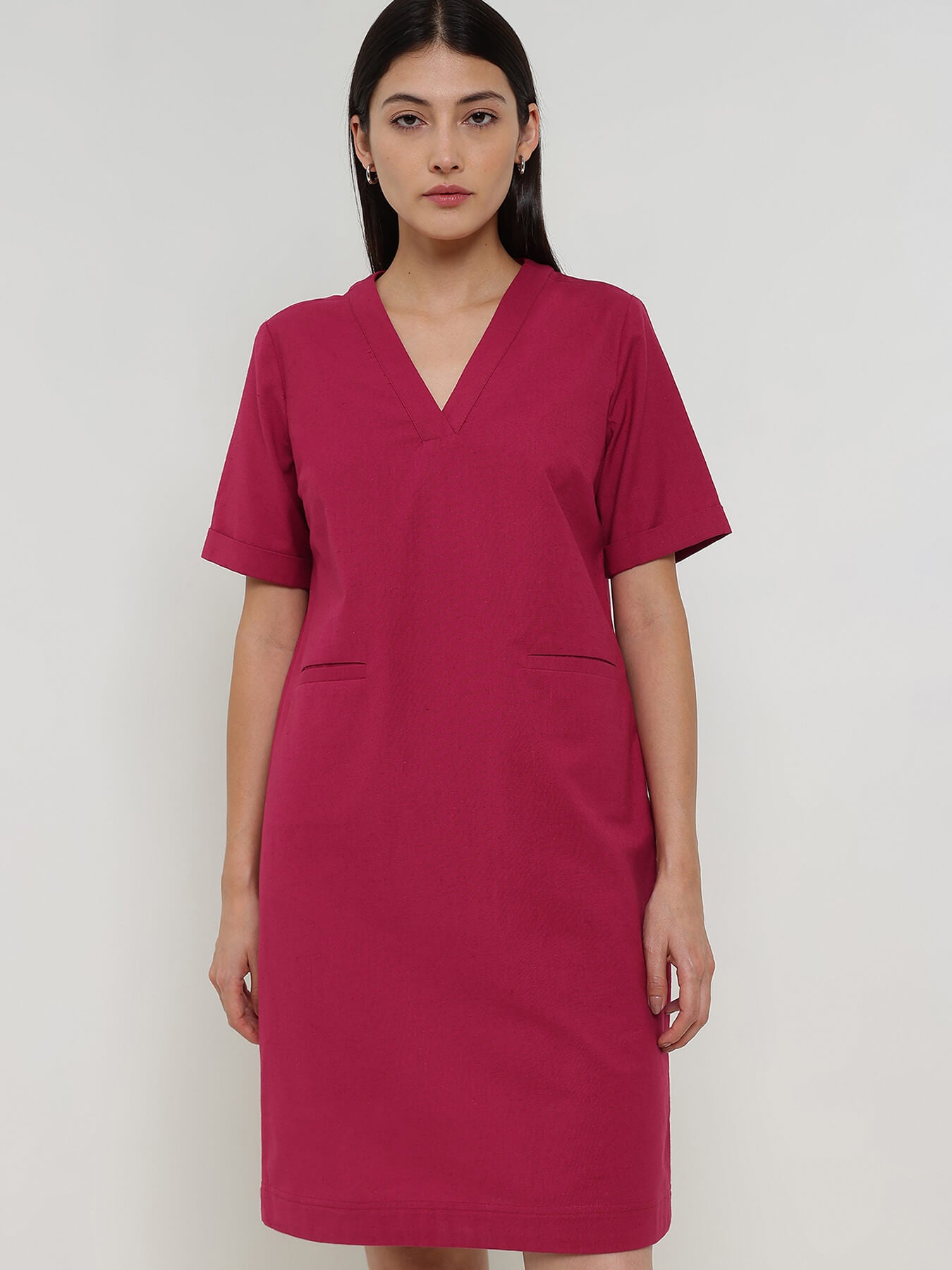 Cotton Shift Dress - Red