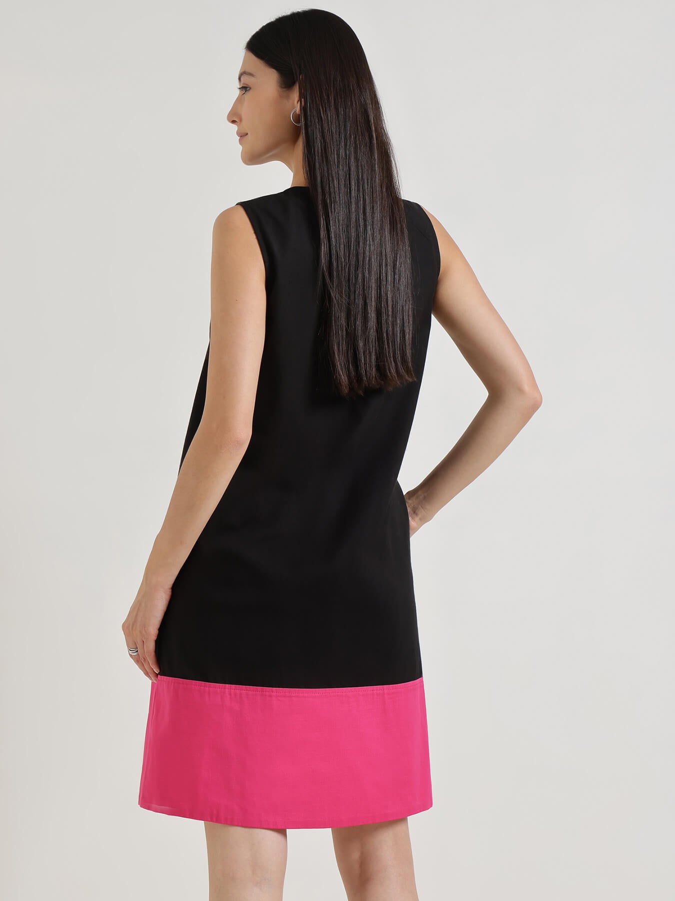Cotton Colourblocked A-Line Dress - Black