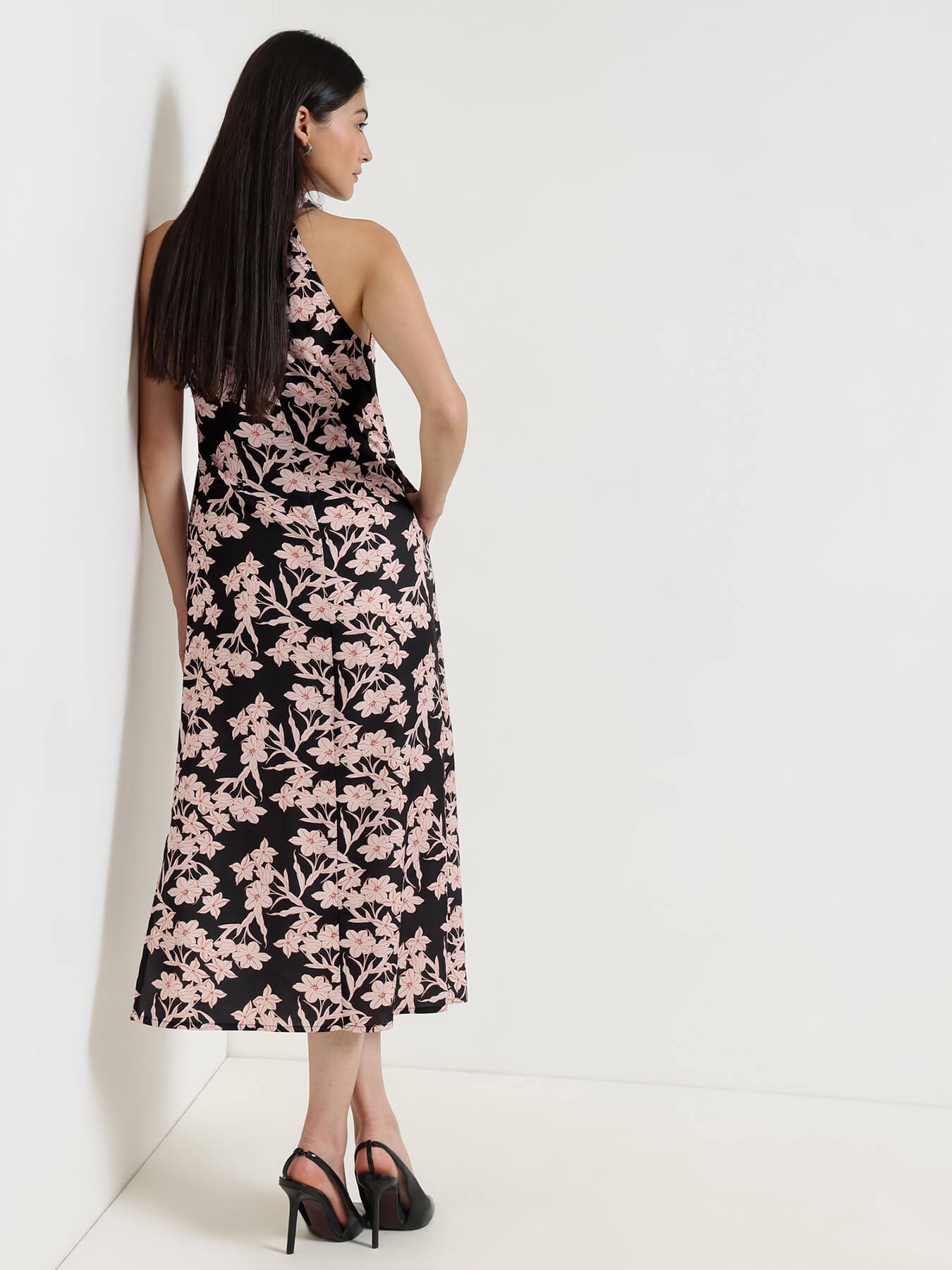 Floral Midi Dress - Black