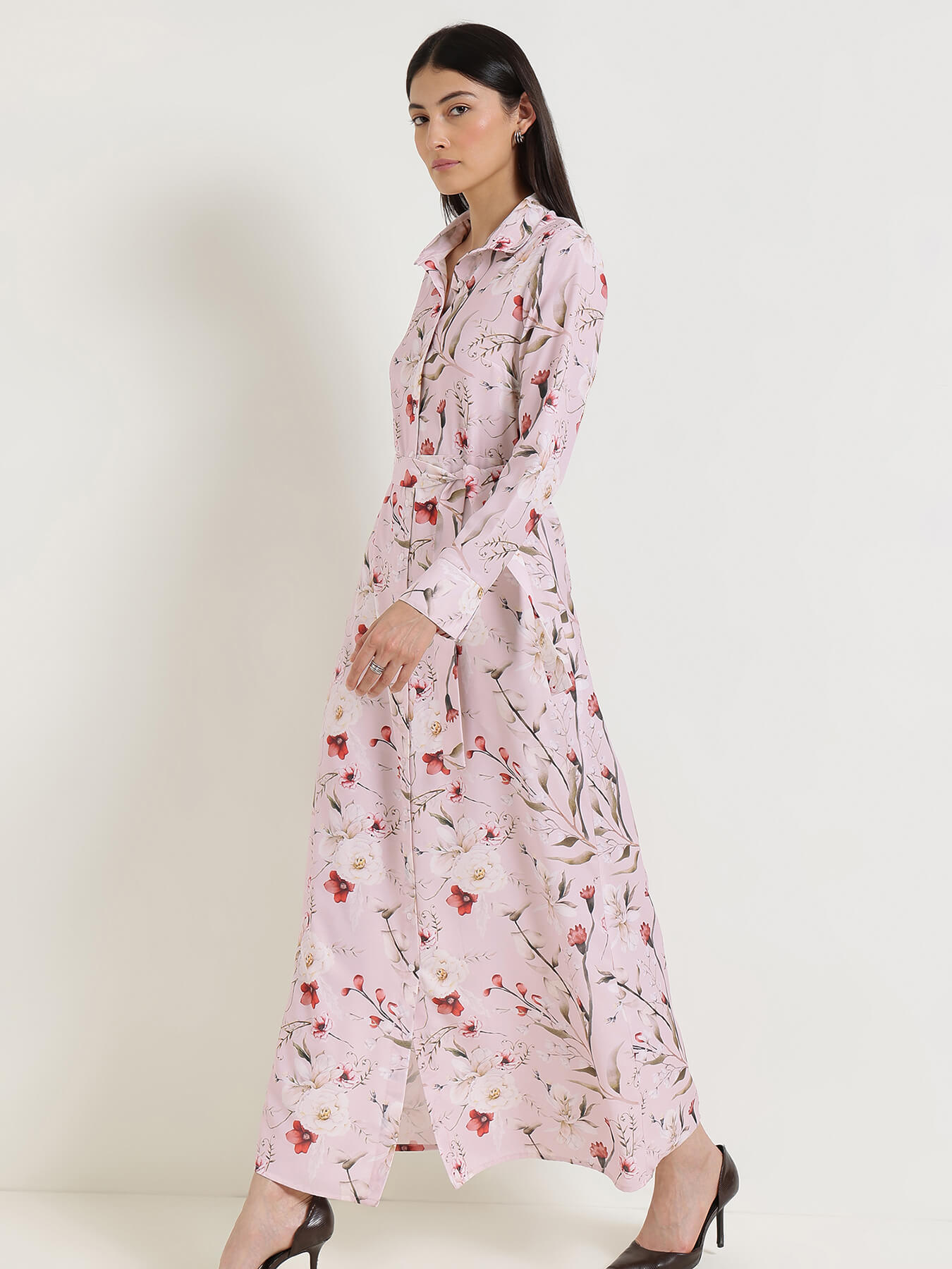 Floral Buttondown Maxi Dress - Baby Pink