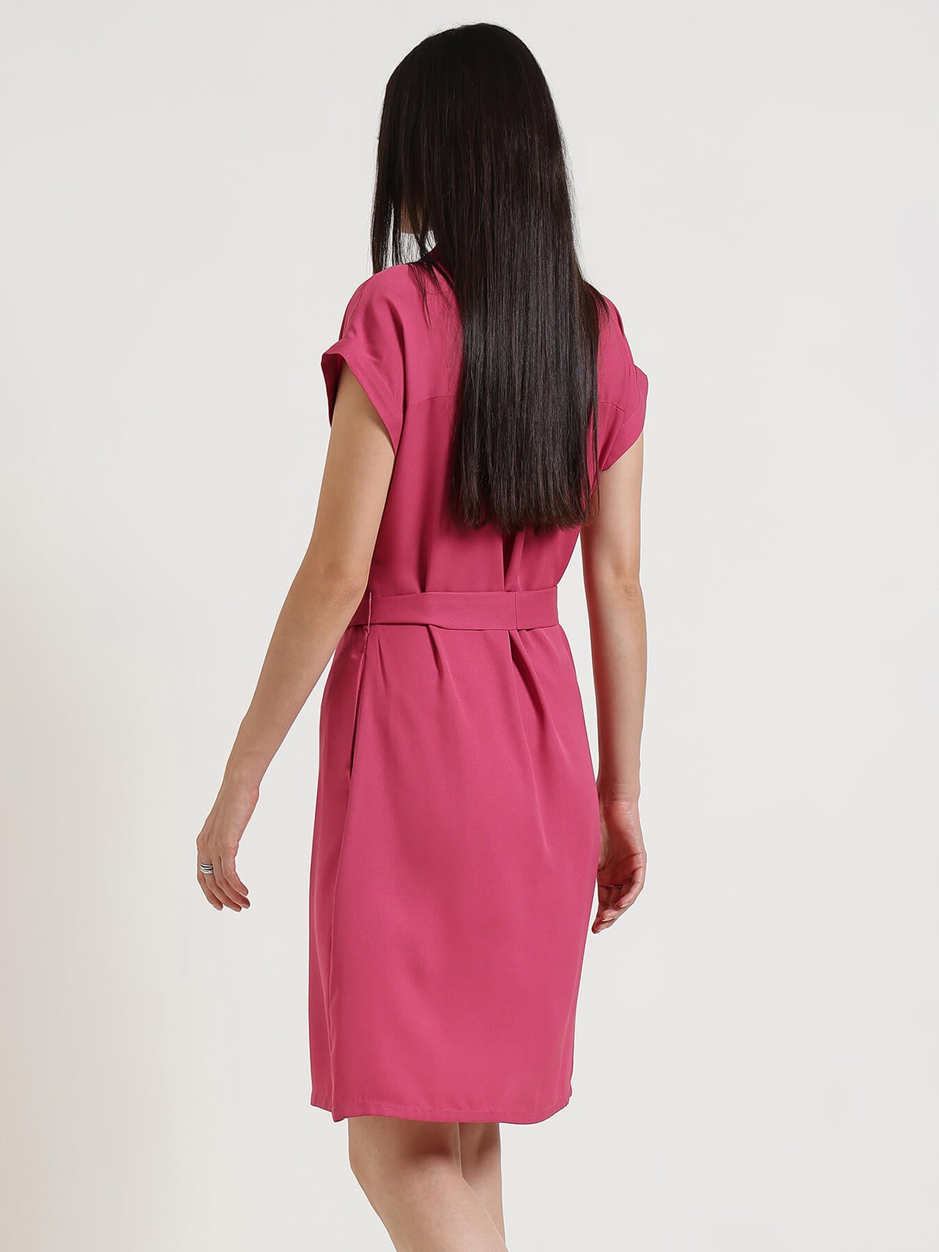 Drop Shoulder Shirt Dress - Pink