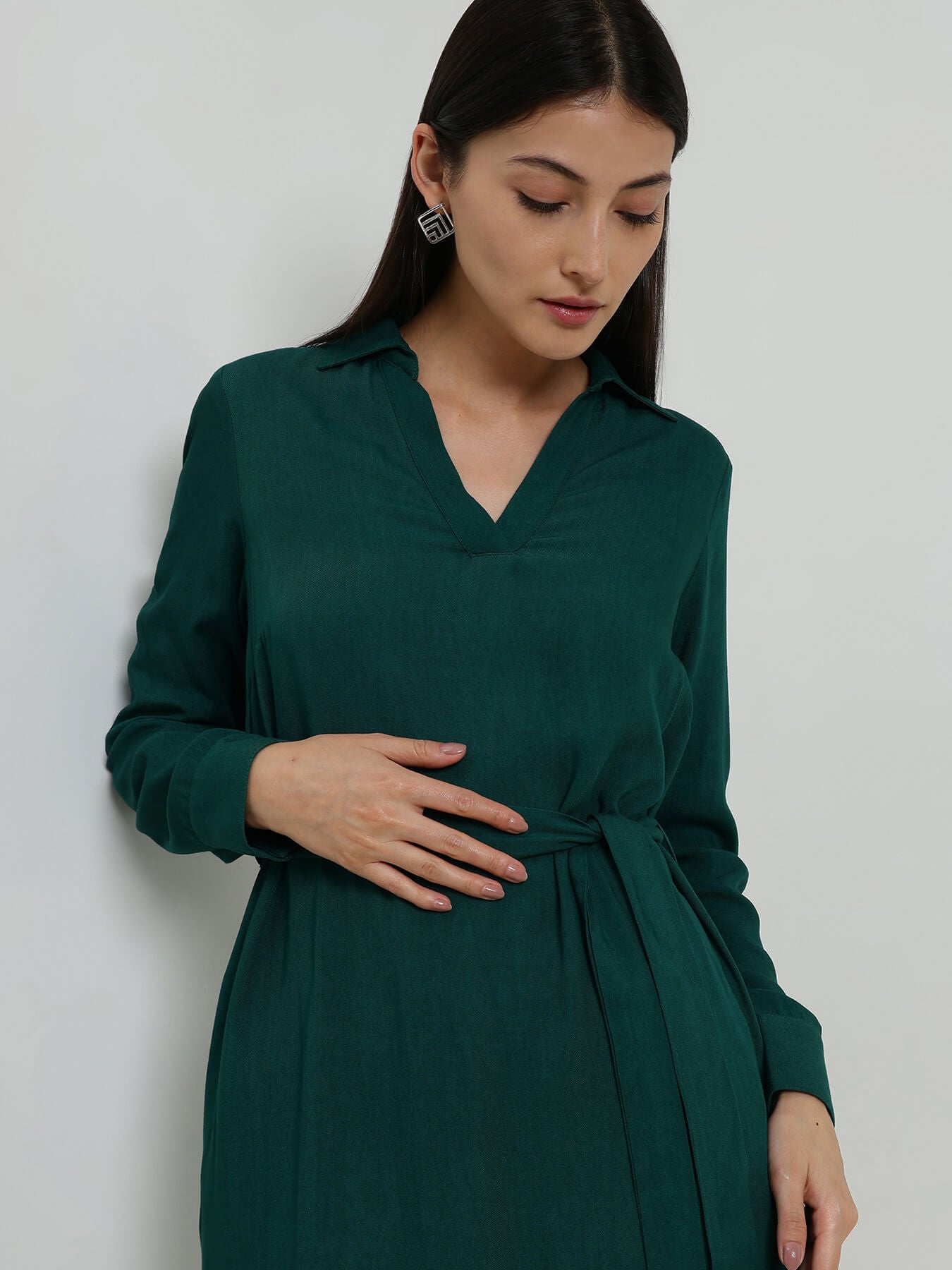 High Low A-Line Dress- Bottle Green