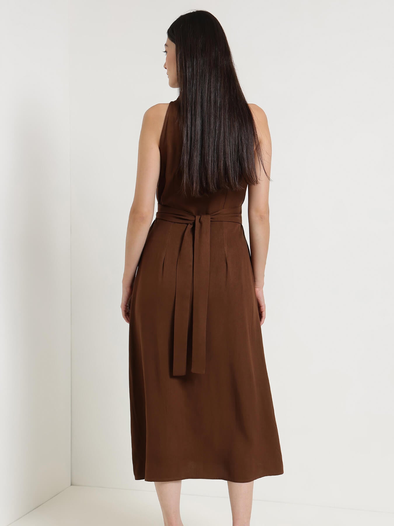 Fit & Flare Buttondown Maxi Dress - Brown