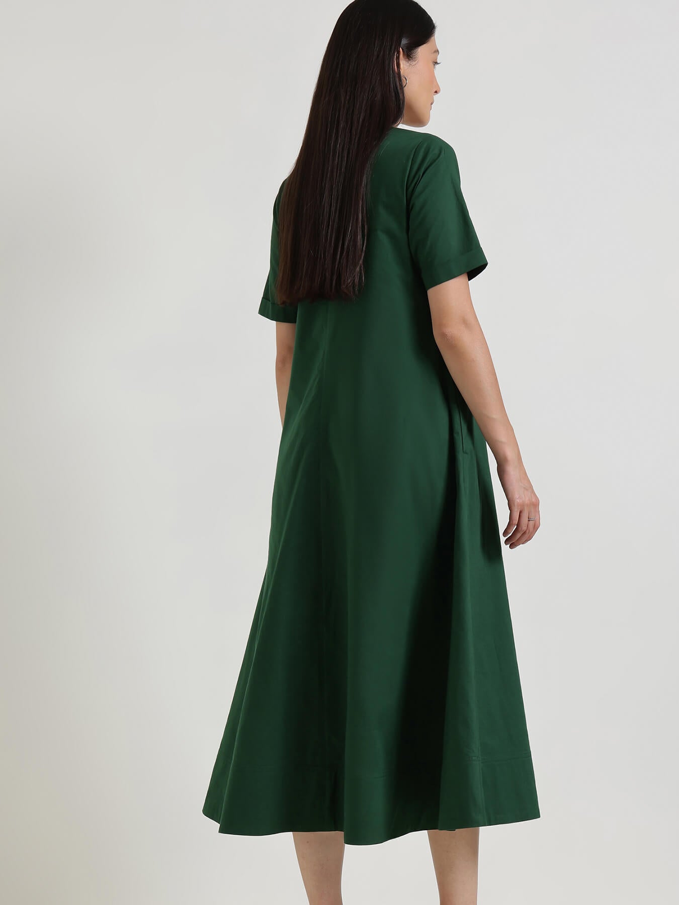 Cotton Fit & Flare Midi Dress - Green