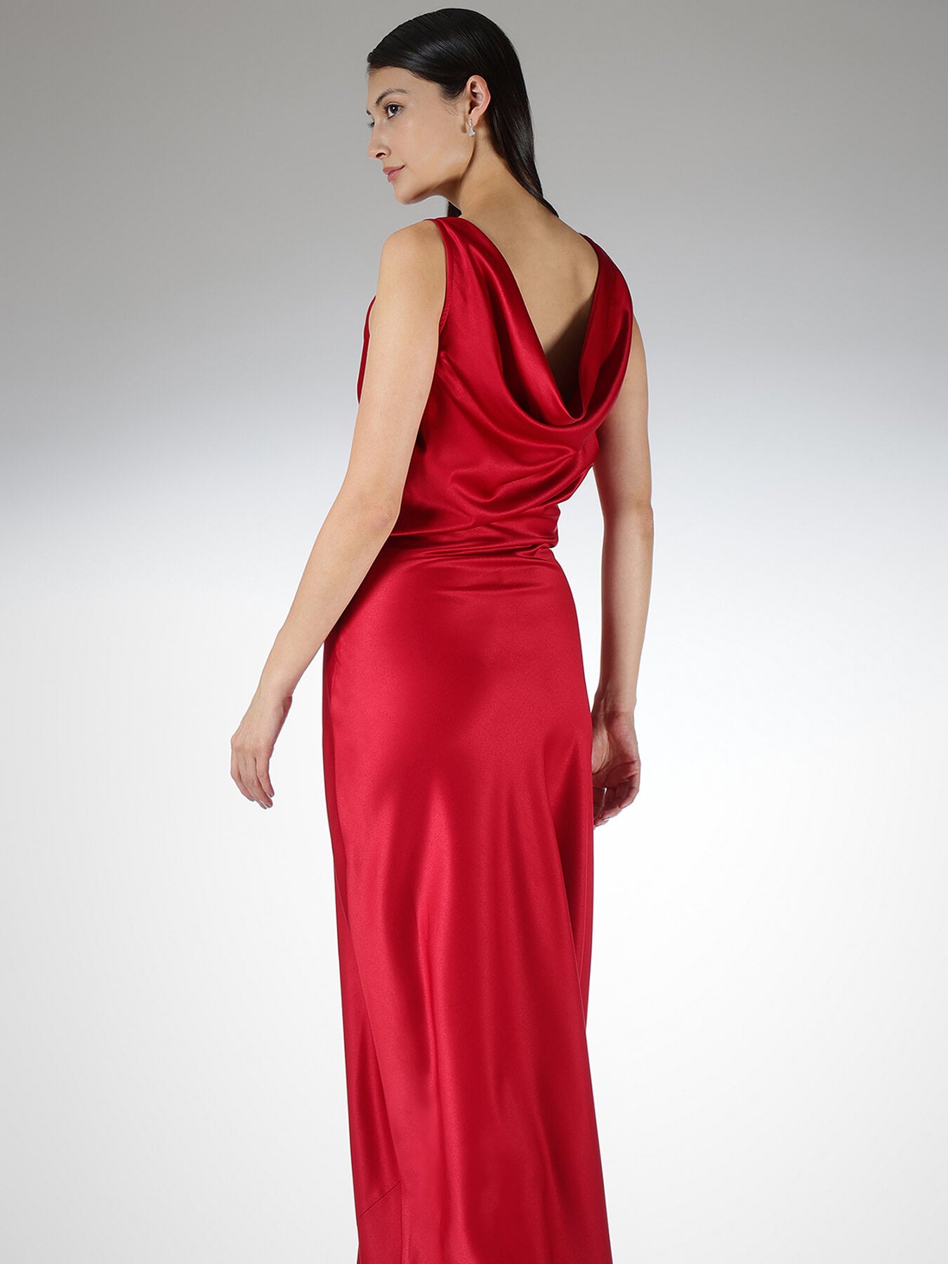 Satin Cowl Neck Maxi Dress - Red