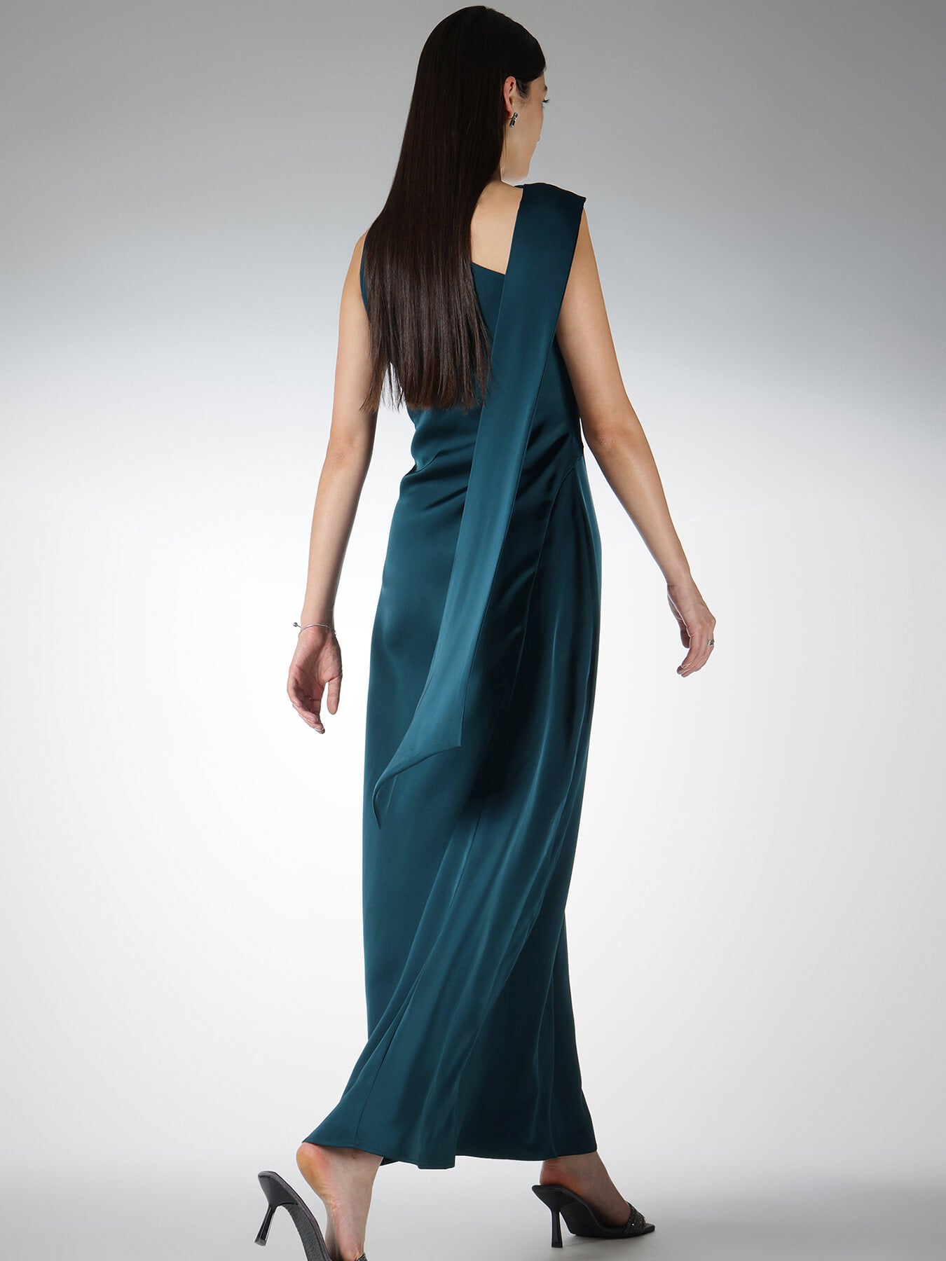 Satin High Neck Maxi Dress - Teal
