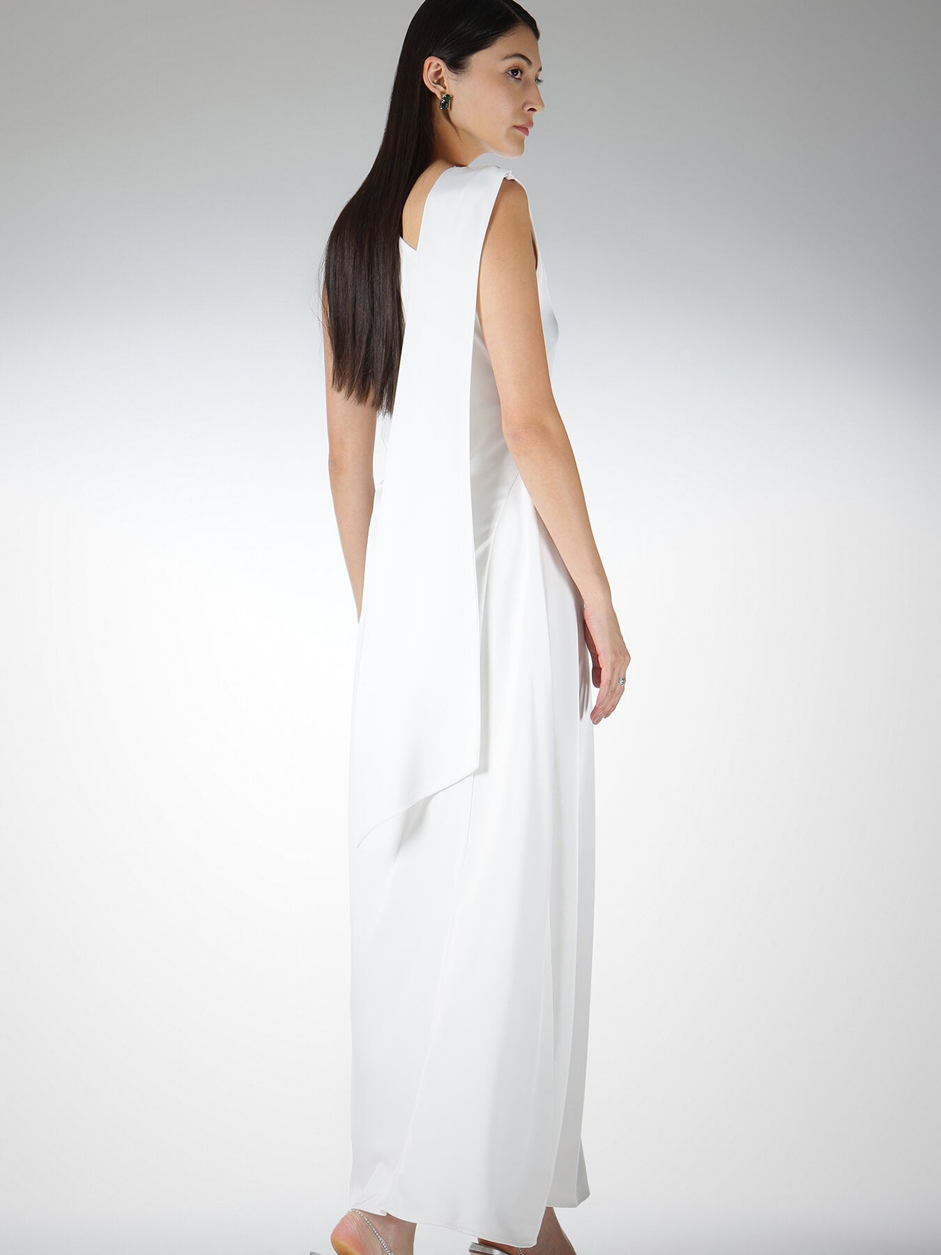 Satin High Neck Maxi Dress - White