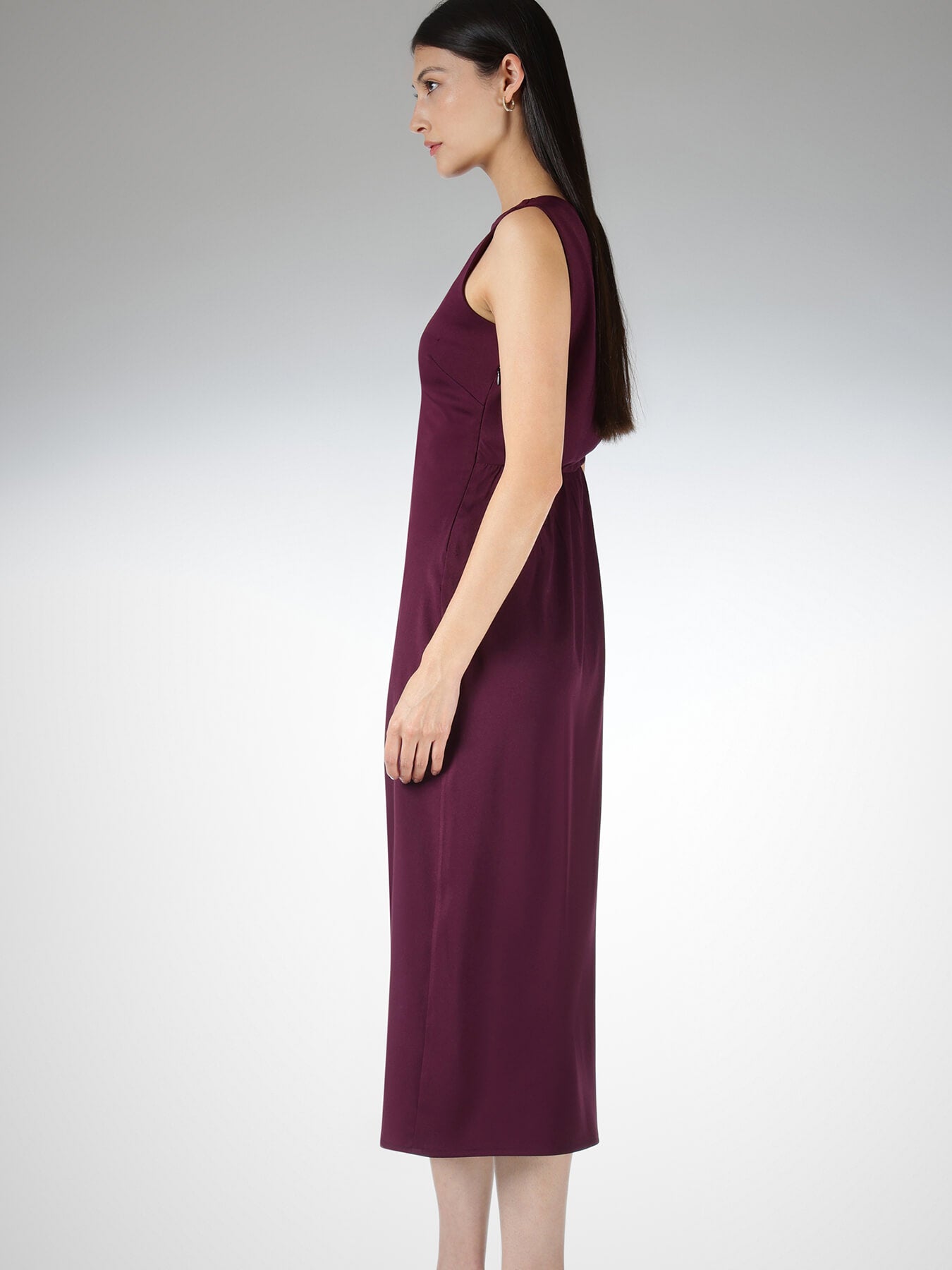Draped Back A-Line Dress - Wine