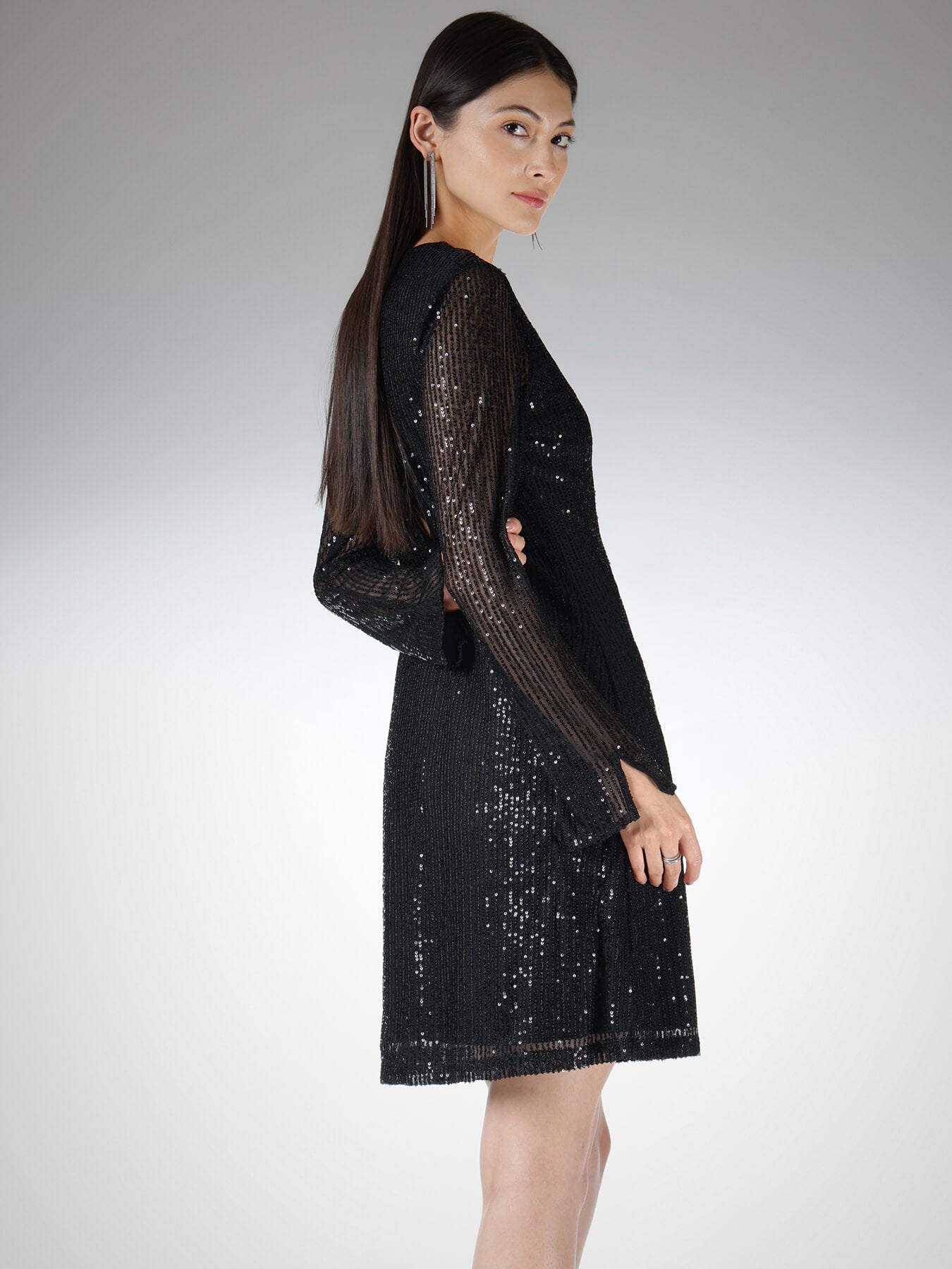Sequin A-line Dress - Black