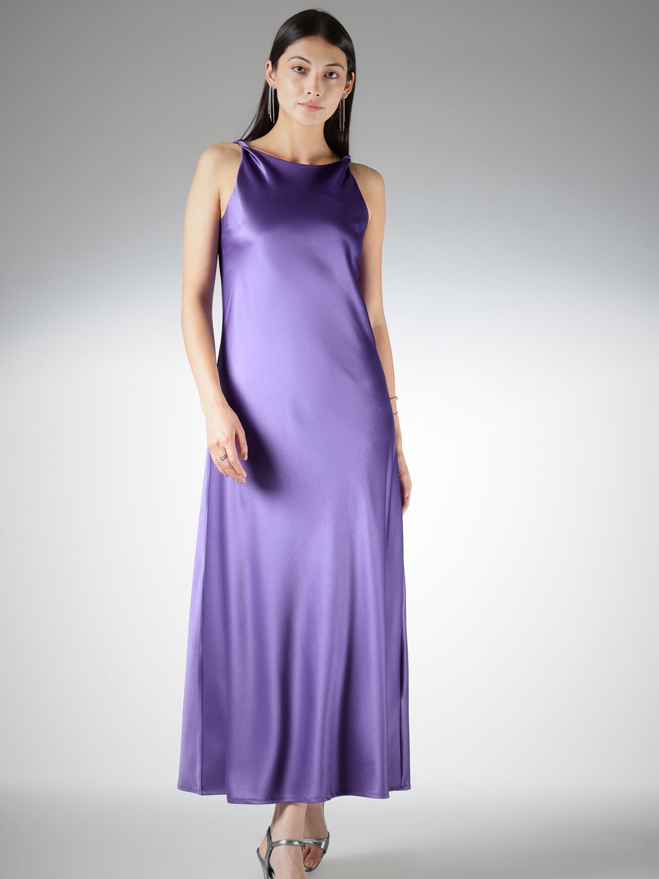 Satin A-Line Dress - Purple