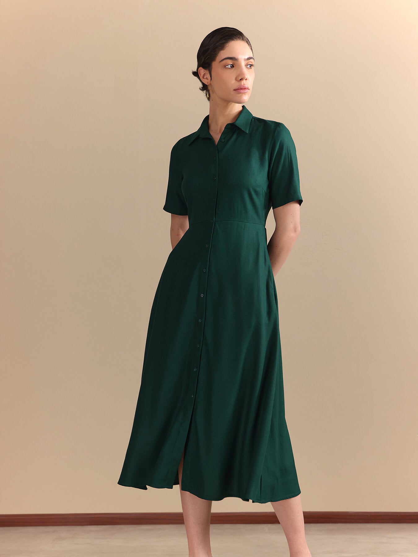 Fit & Flare Midi Dress - Green