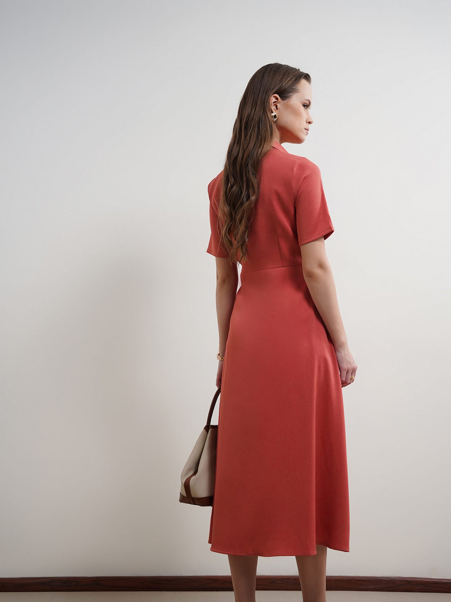 Fit and Flare Shirt Dress - Red