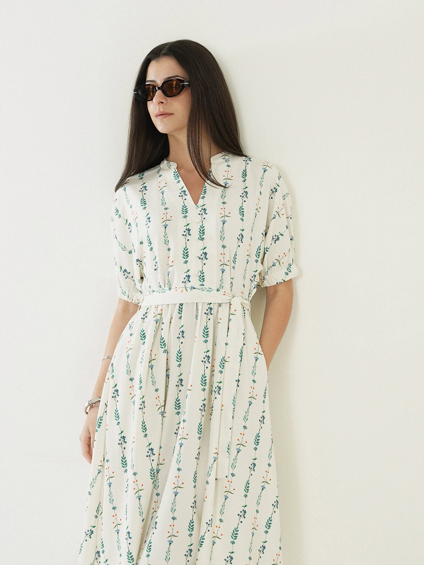 Floral Fit and Flare Dress - White