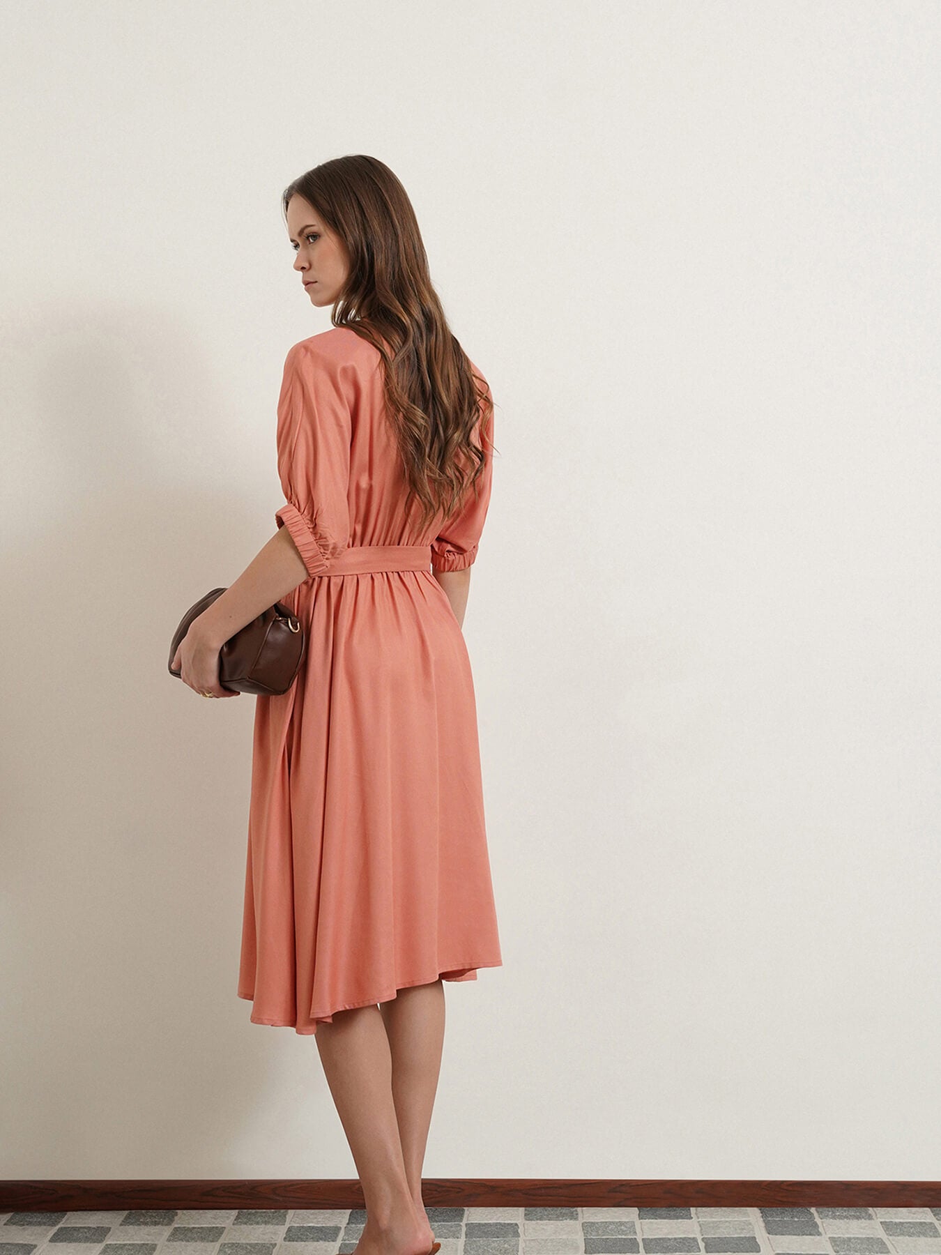 Viscose Fit and Flare Dress - Peach