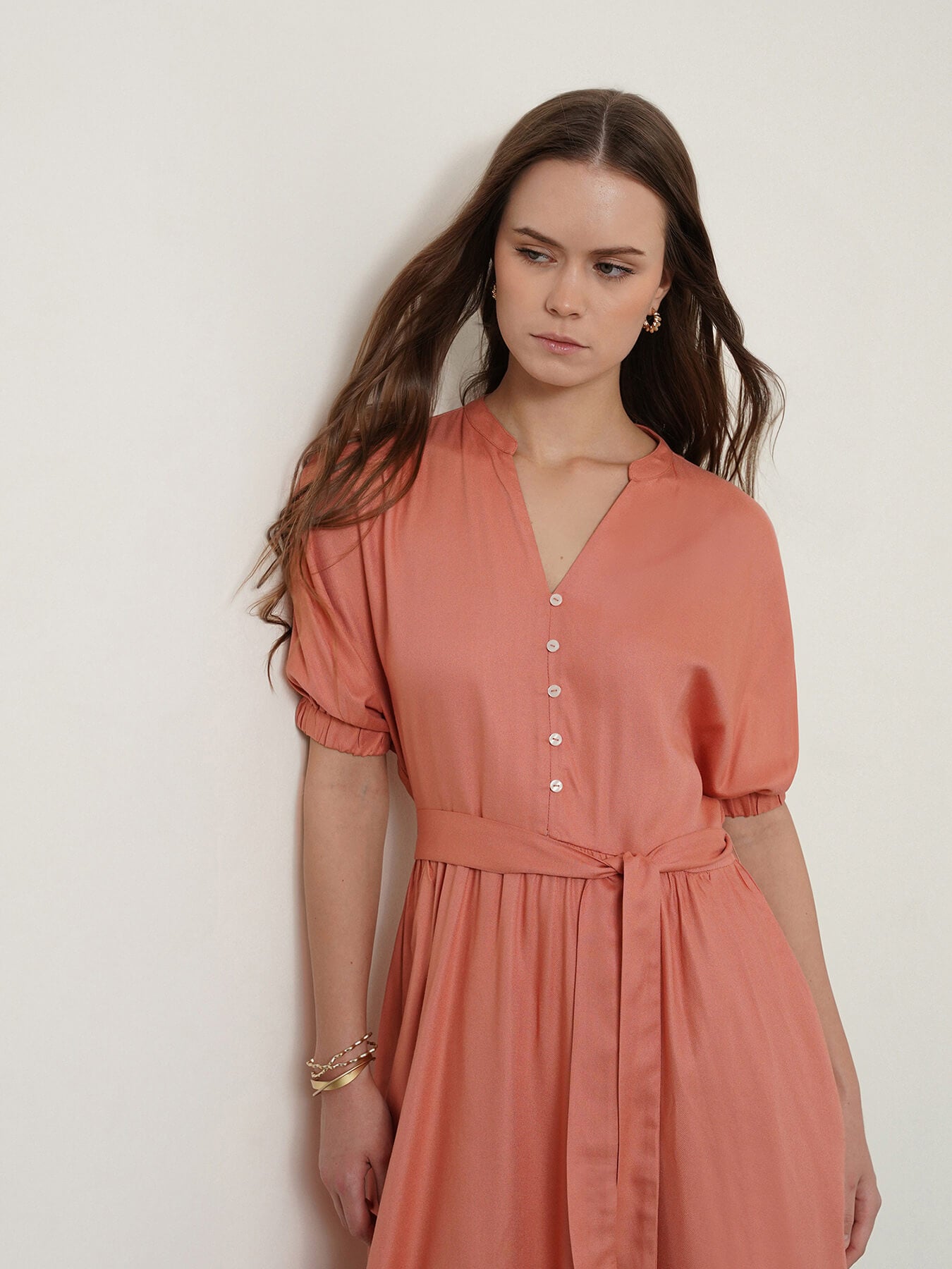 Viscose Fit and Flare Dress - Peach