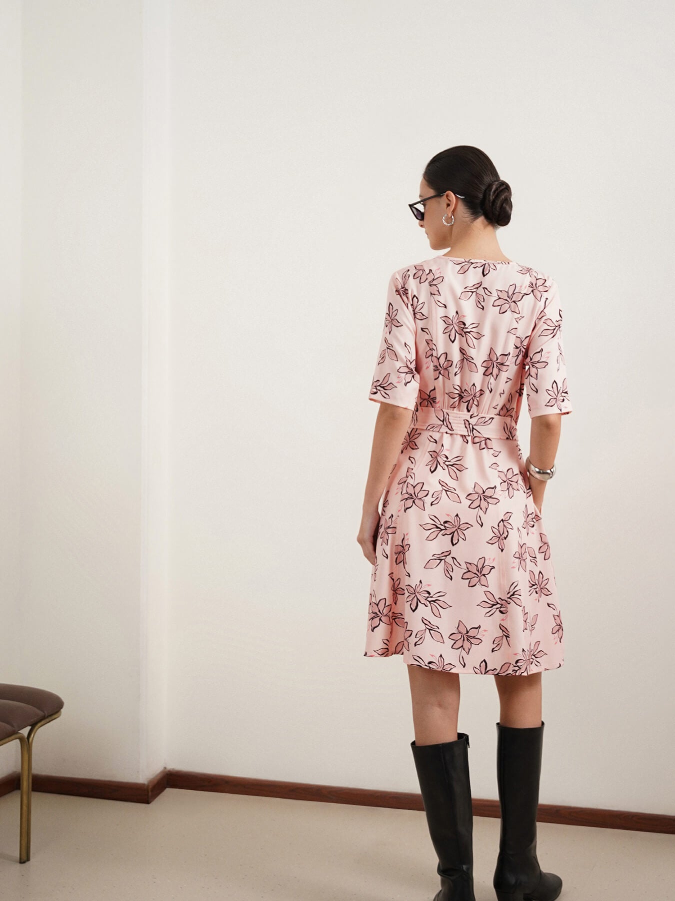 Floral Fit and Flare Dress - Pink