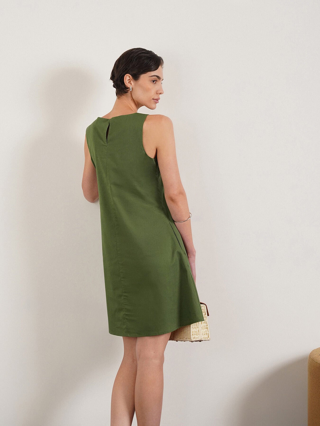 Cotton A-Line Dress - Olive