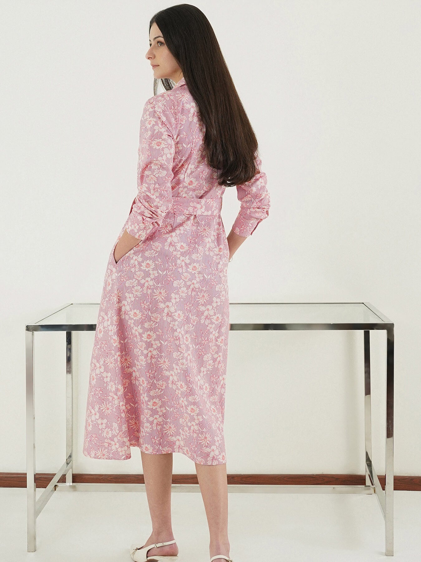 Pure Cotton A-Line Dress - Pink