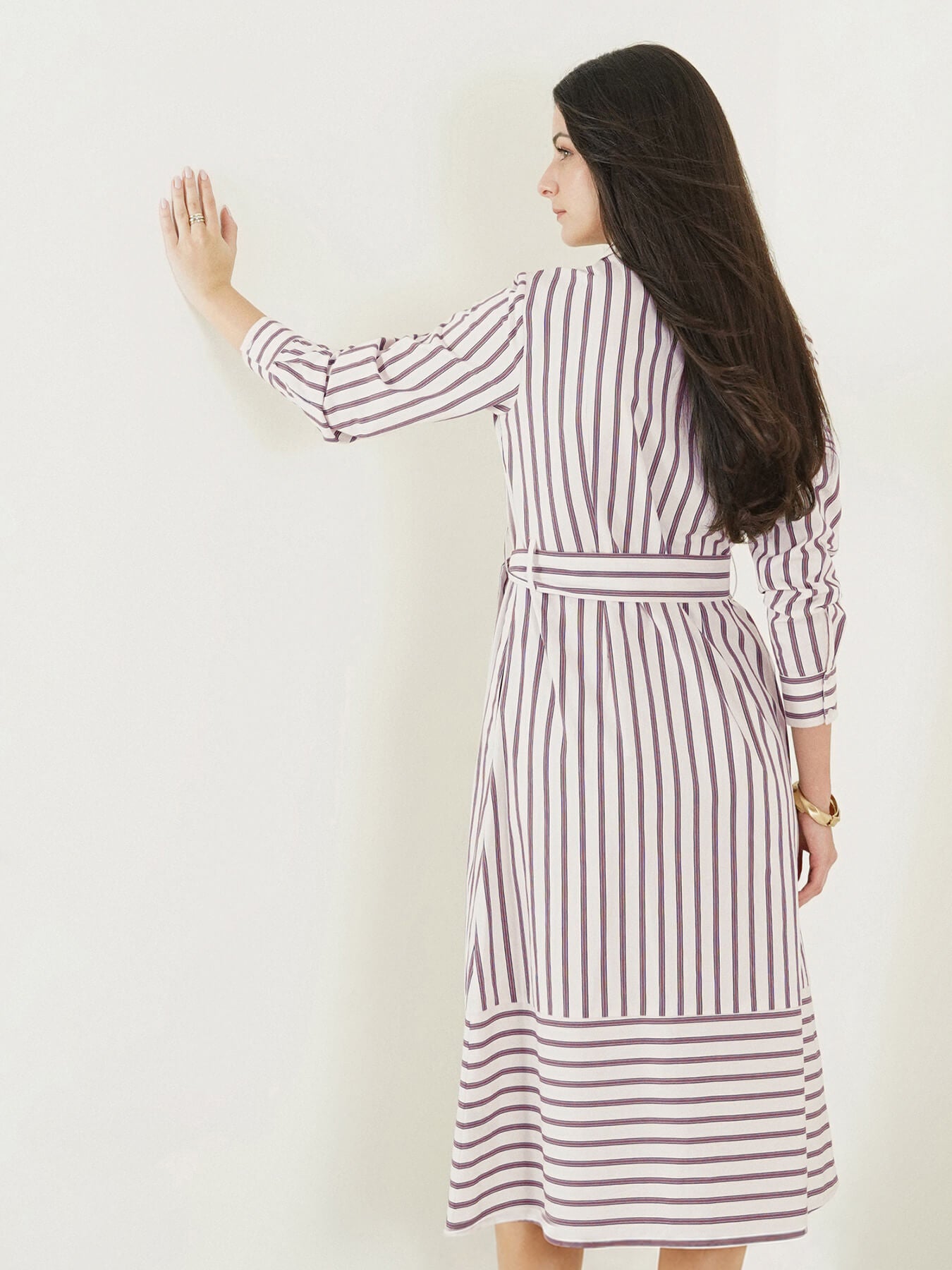 Cotton Striped A-Line Dress - White