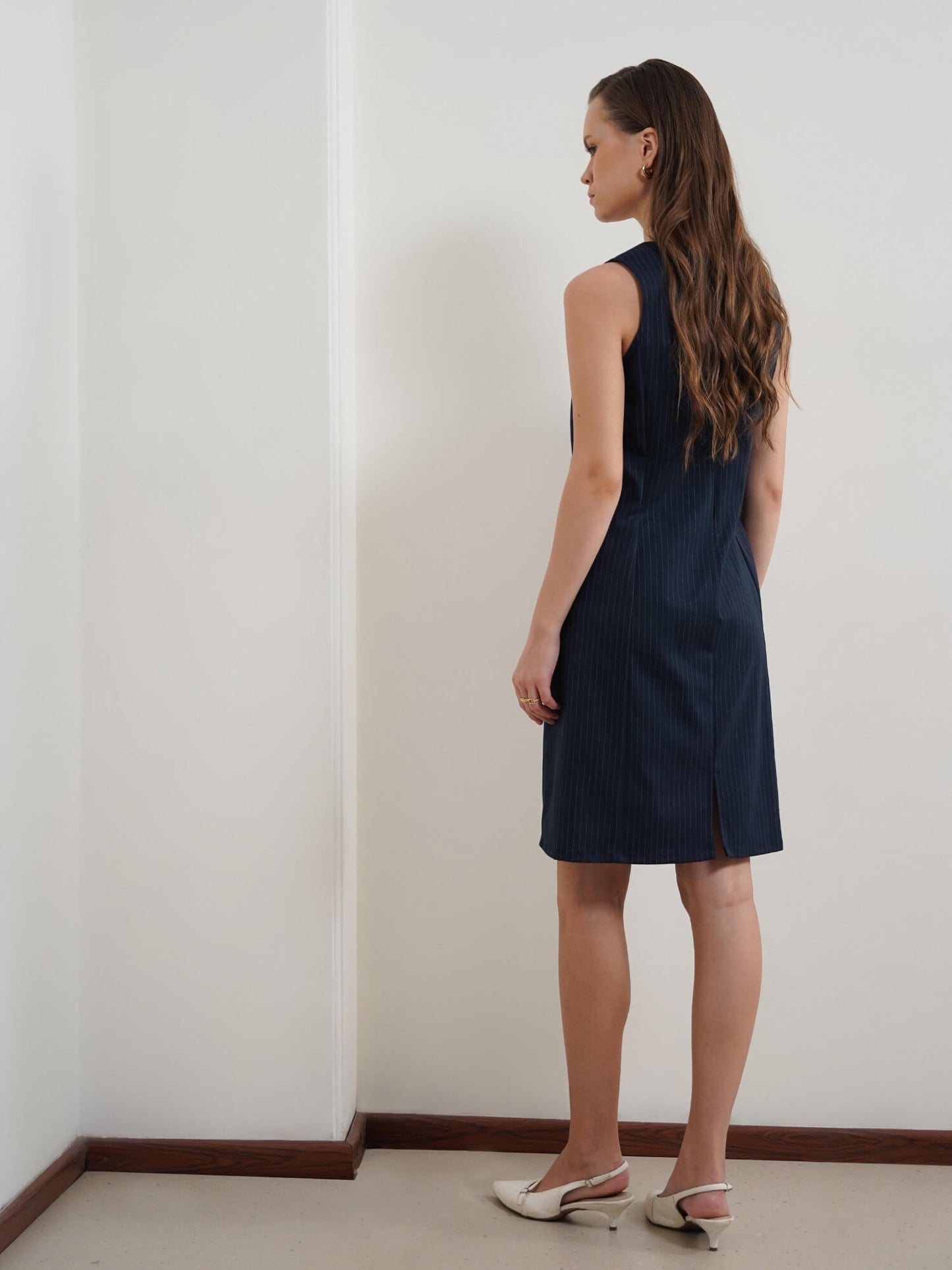 V-Neck Shift Dress - Navy Blue