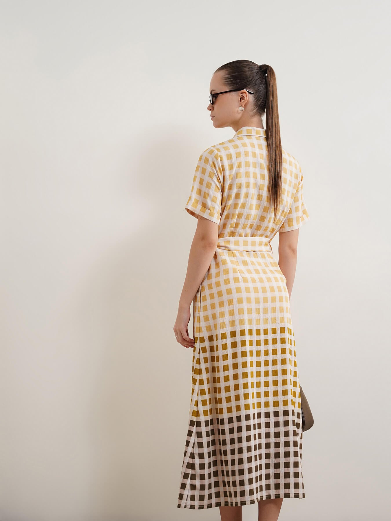 Viscose Checkered A-Line Shirt Dress - Multi