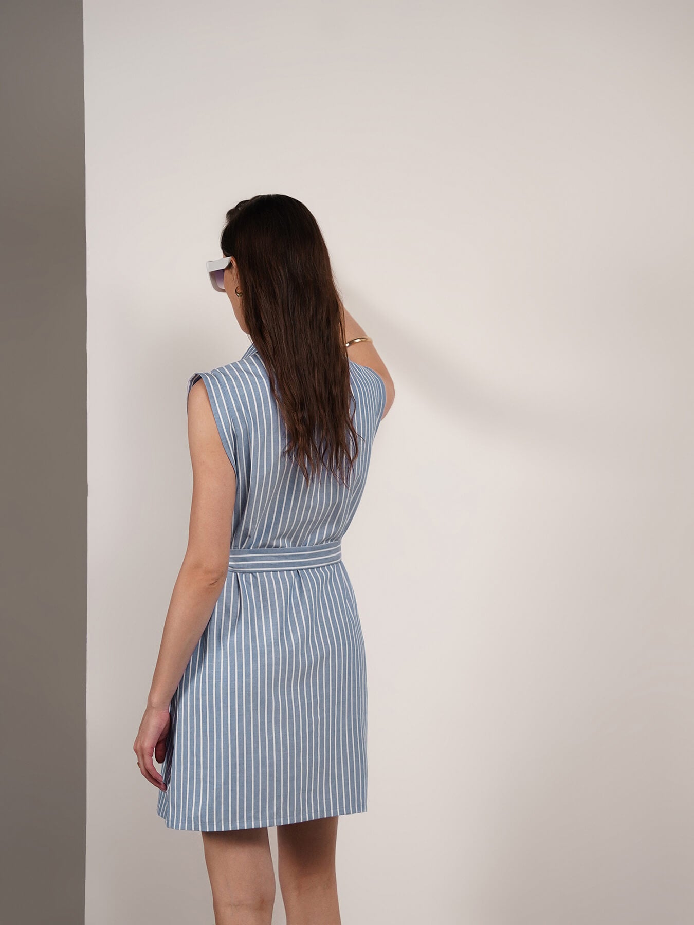 Cotton Striped Shirt Dress - Blue