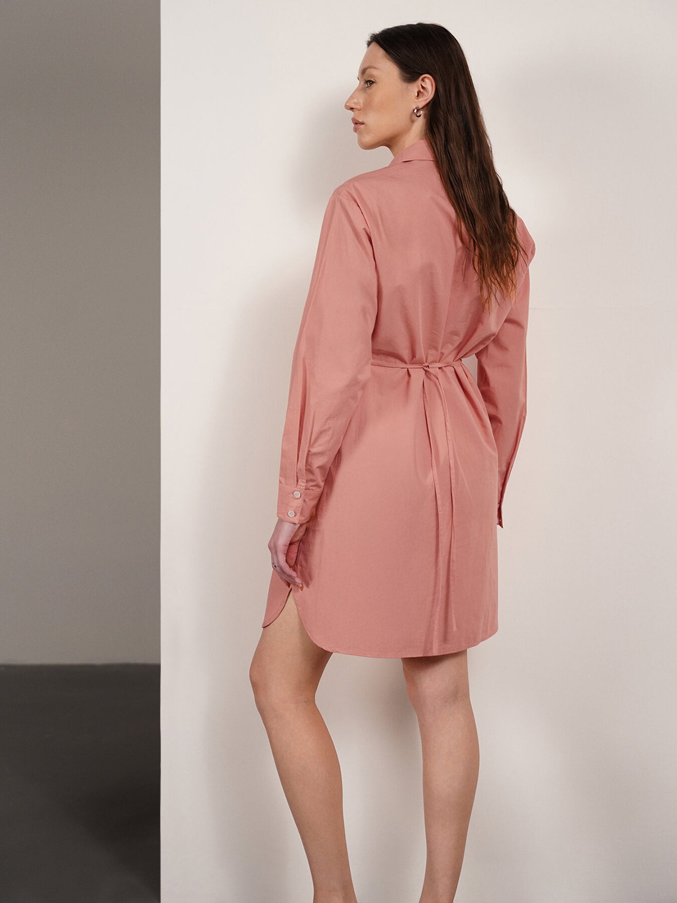 Pure Cotton Shirt Dress - Peach