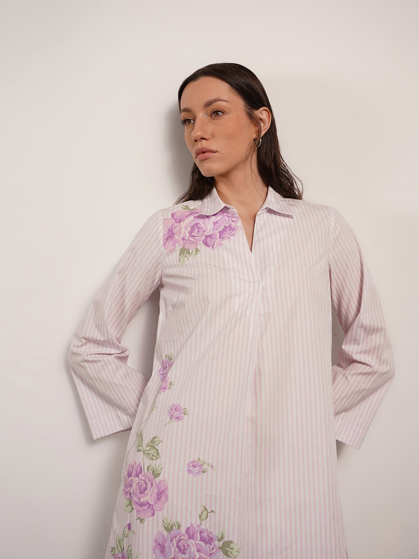Pure Cotton Floral Dress - Lavender