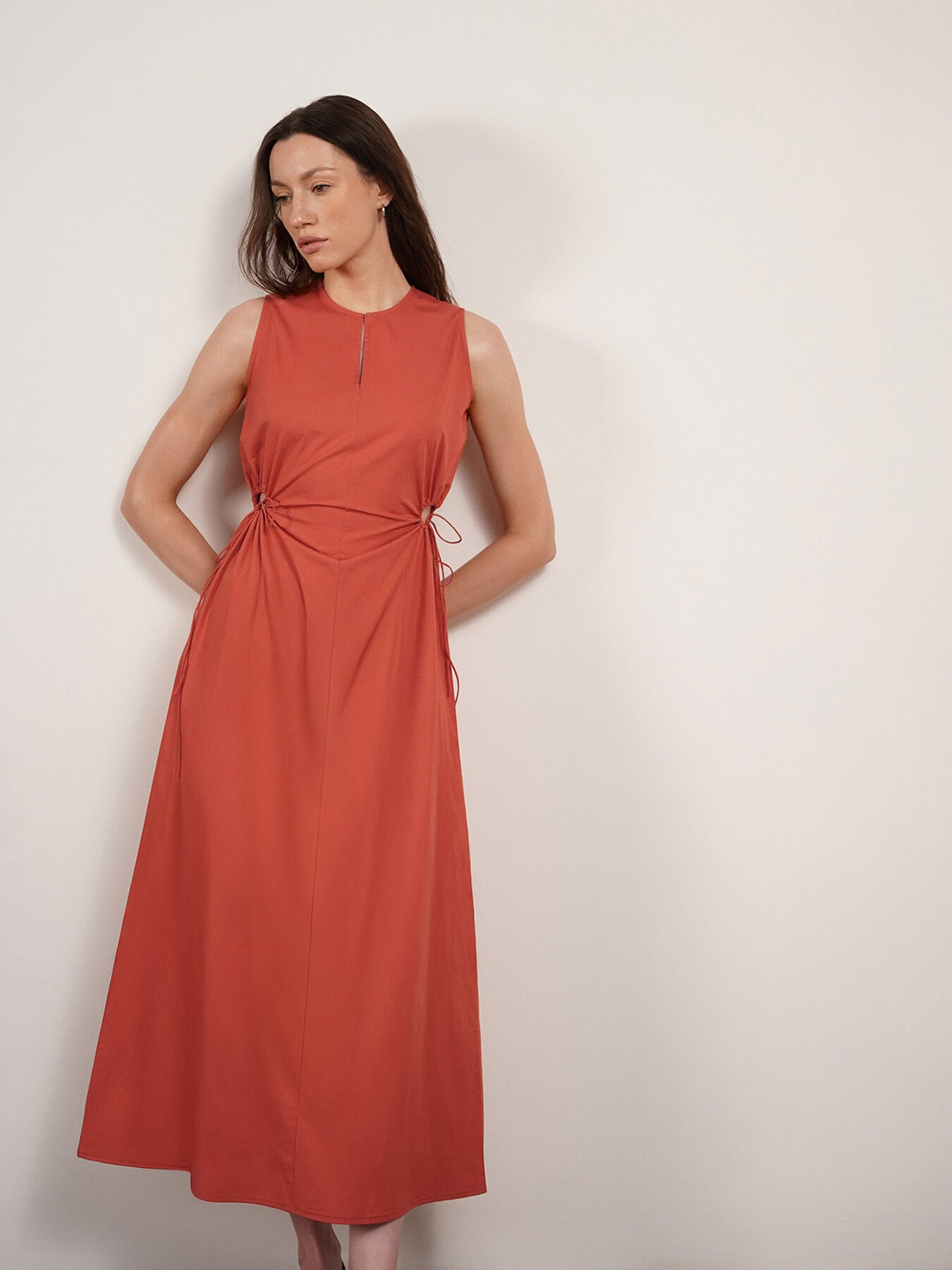 Pure Cotton A-Line Maxi Dress - Rust
