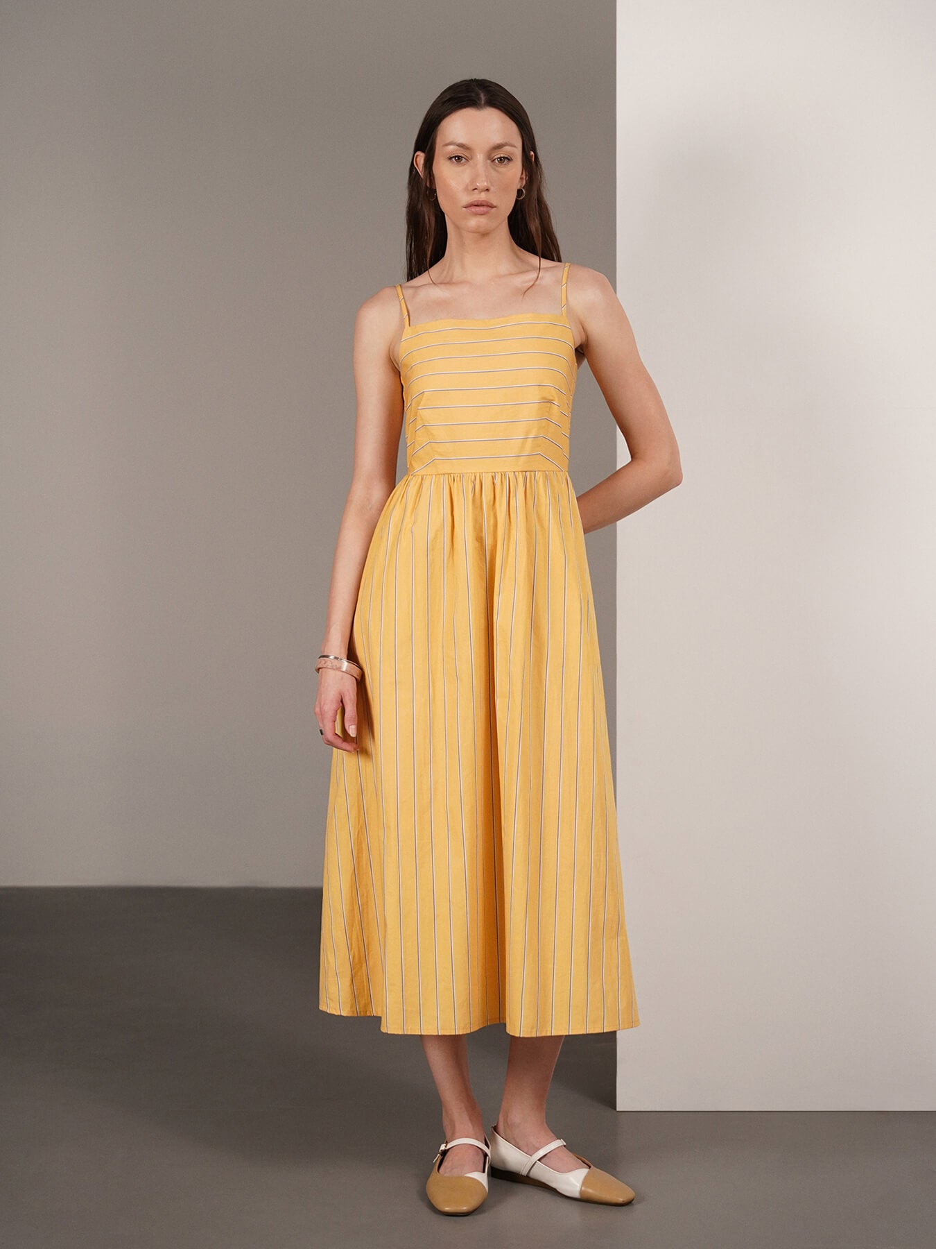 Pure Cotton Striped Dress - Yellow