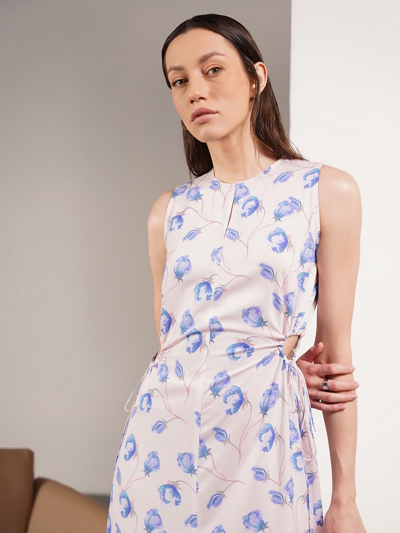 Viscose Floral A-Line Maxi Dress - Pink