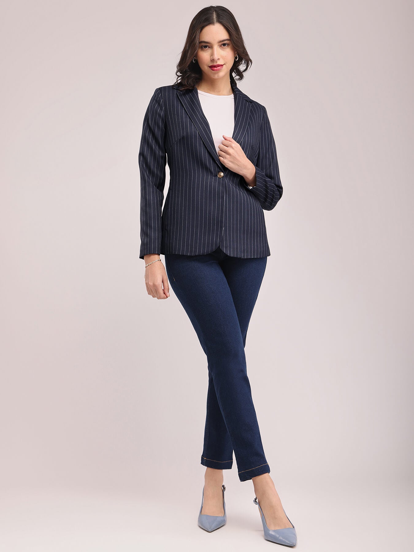 Single Breasted Blazer - Navy Blue