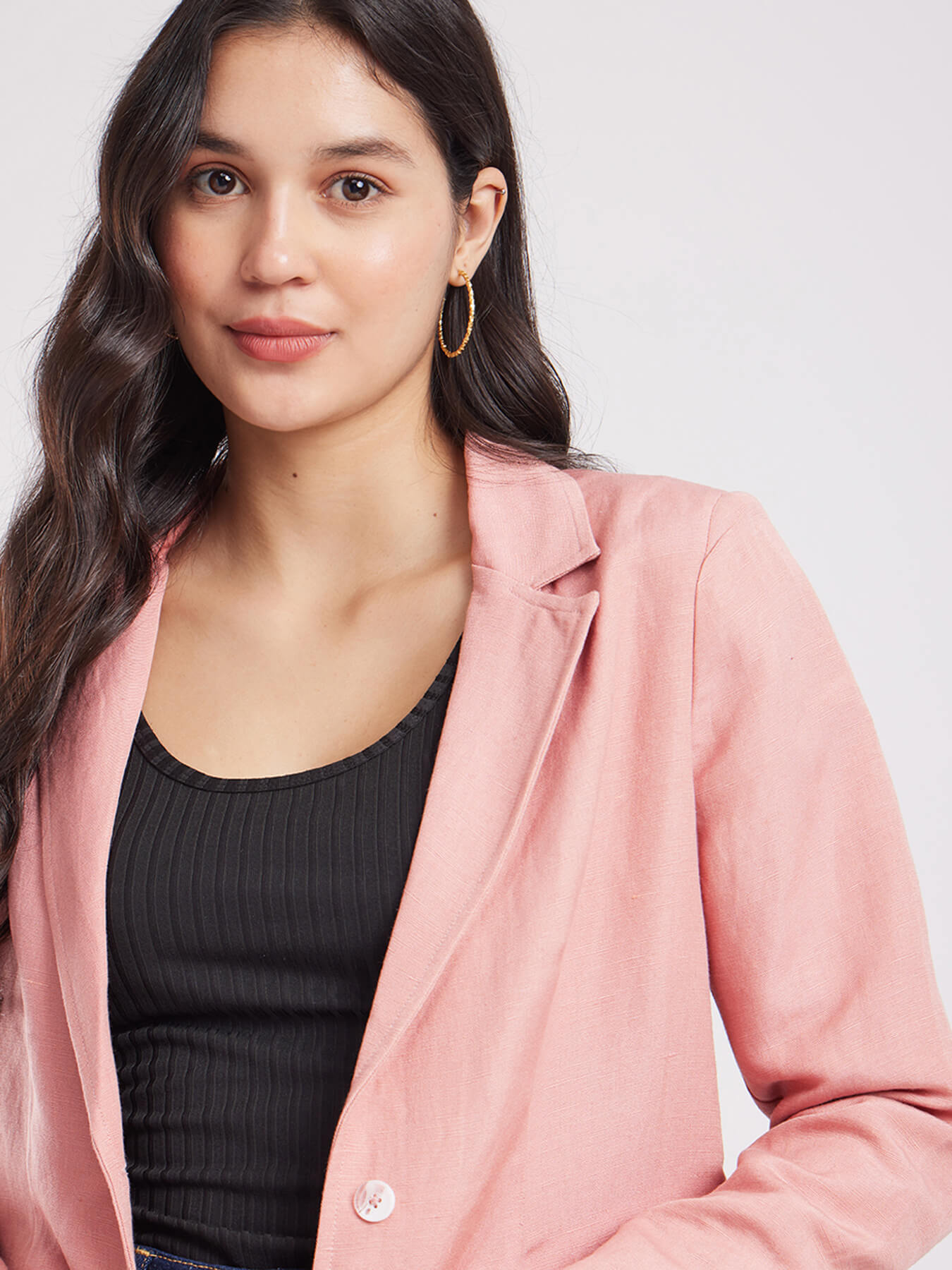 Linen Single Breasted Blazer - Dusty Pink
