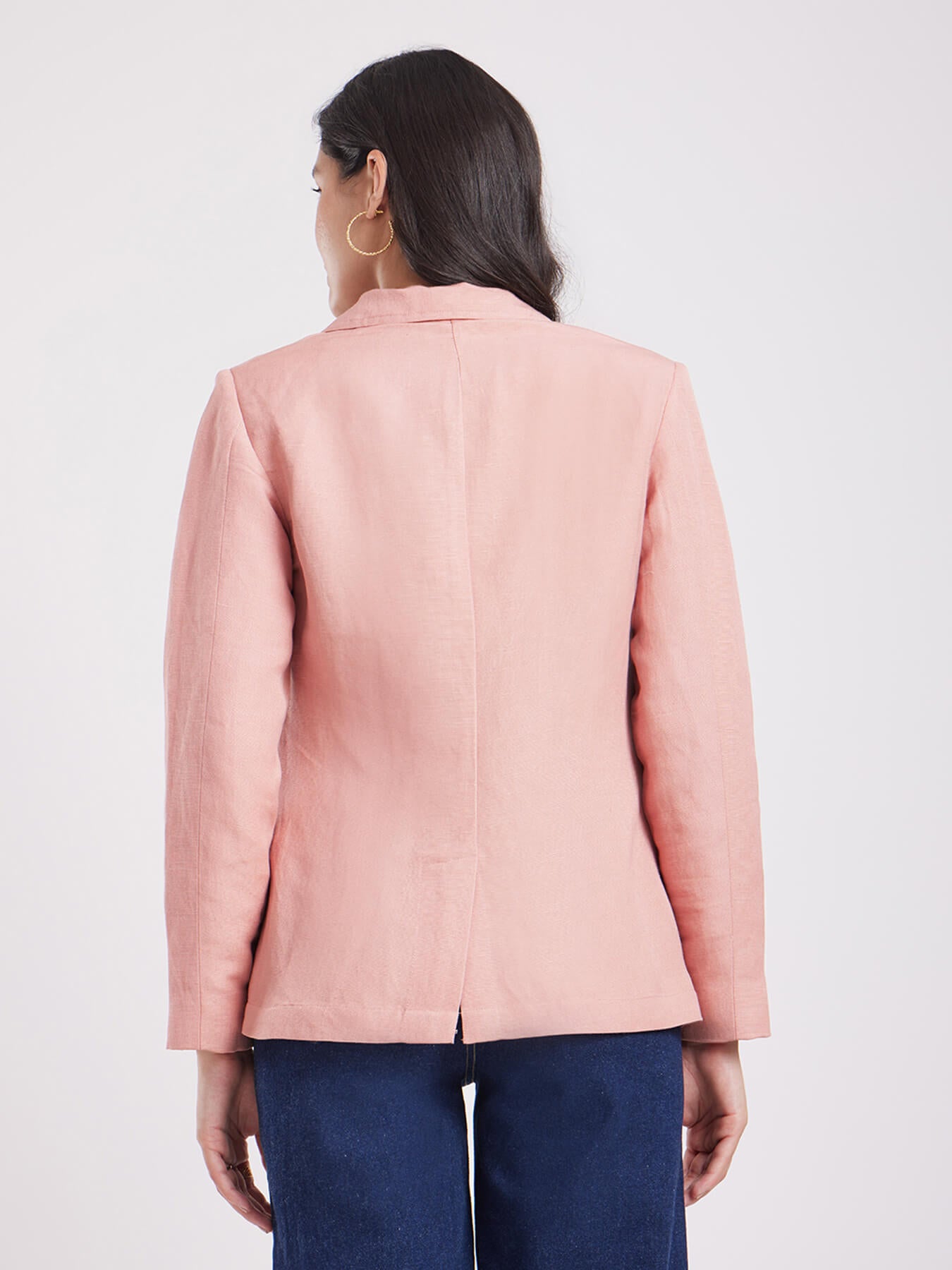 Linen Single Breasted Blazer - Dusty Pink