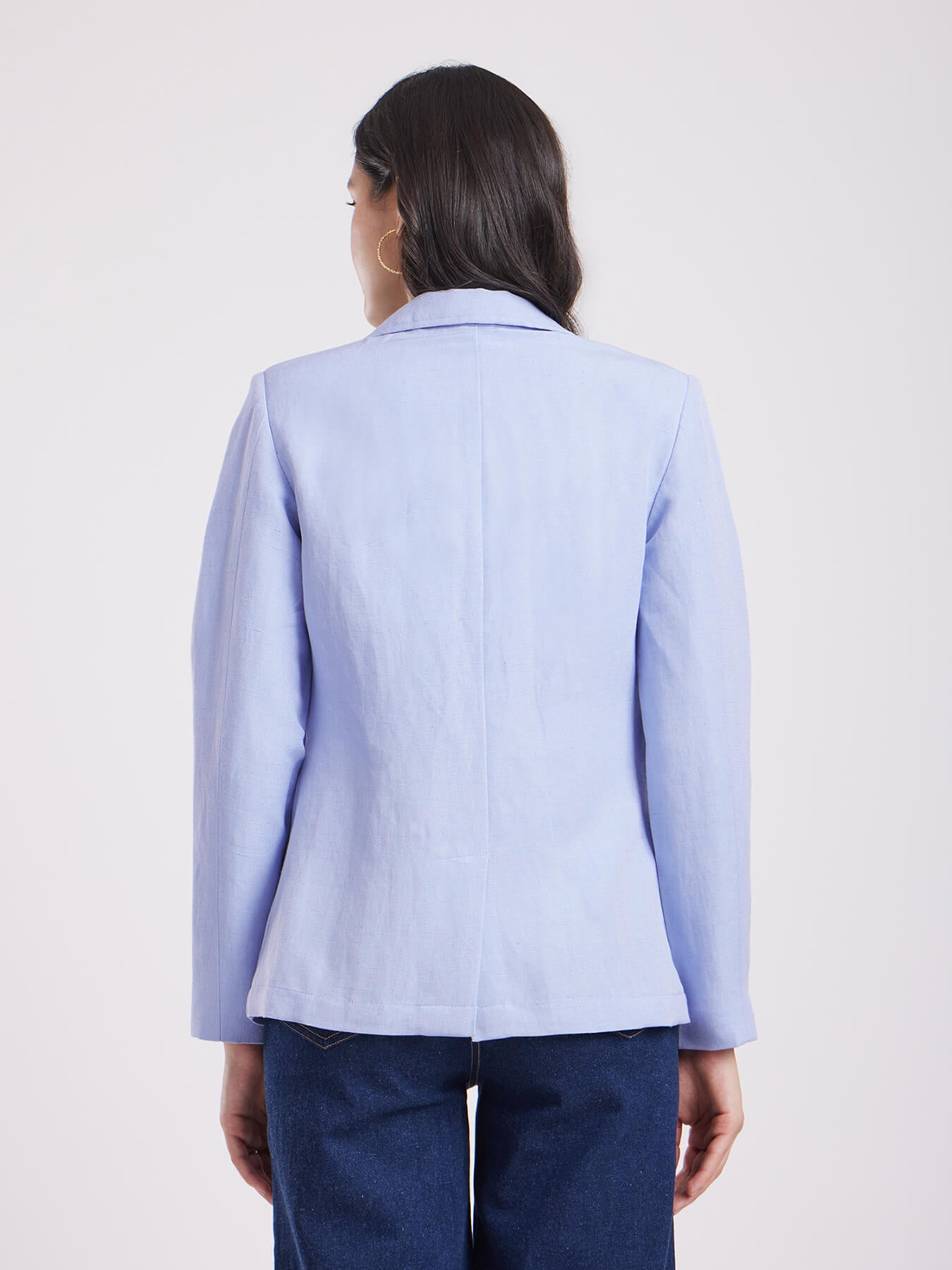 Linen Single Breasted Blazer - Light Blue