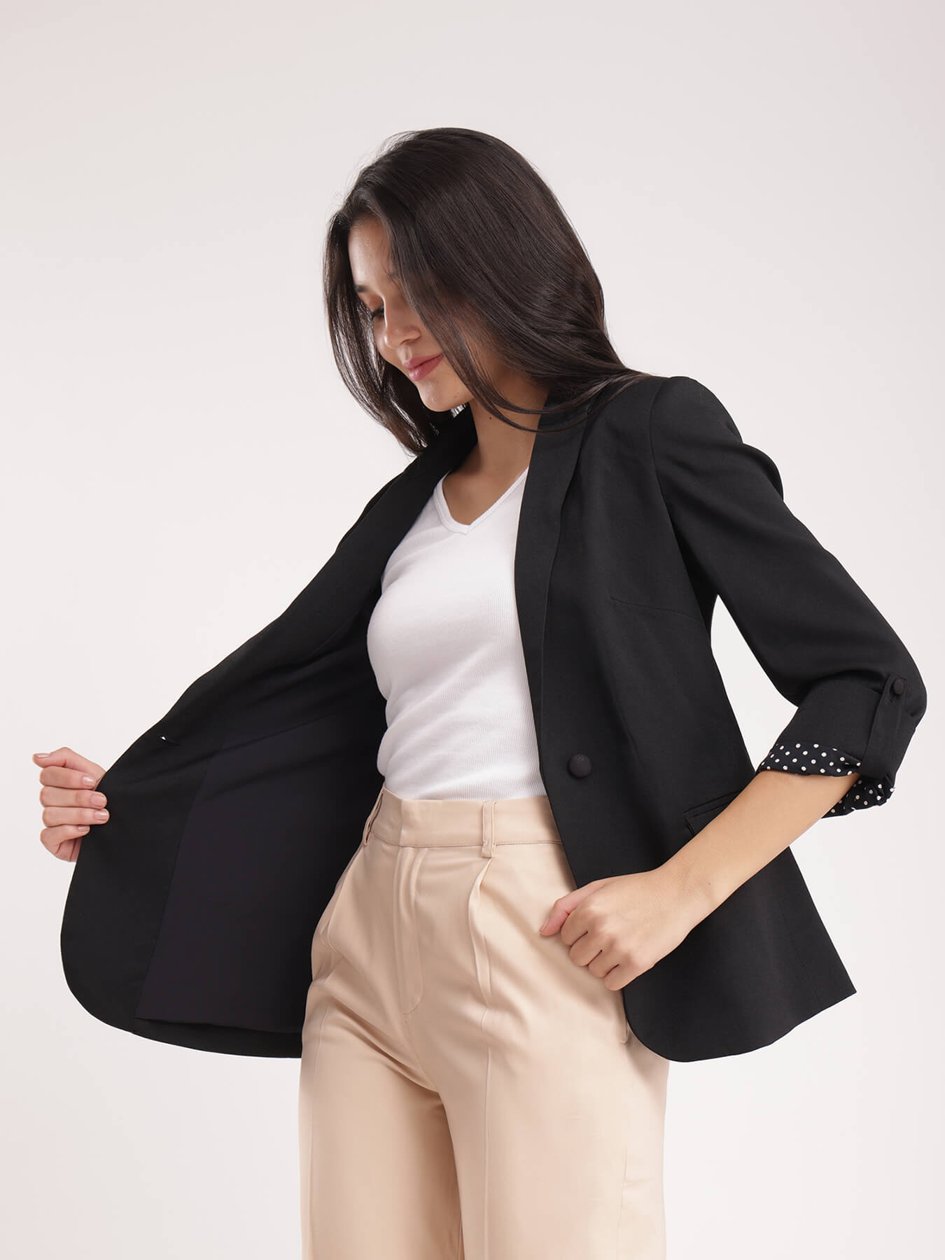 Foldable Sleeves Blazer - Black
