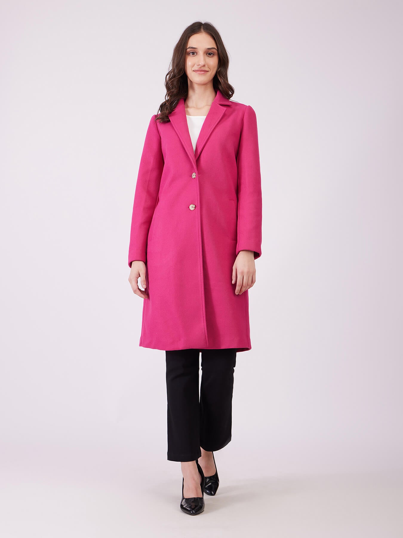 Long Felted Overcoat - Fuchsia